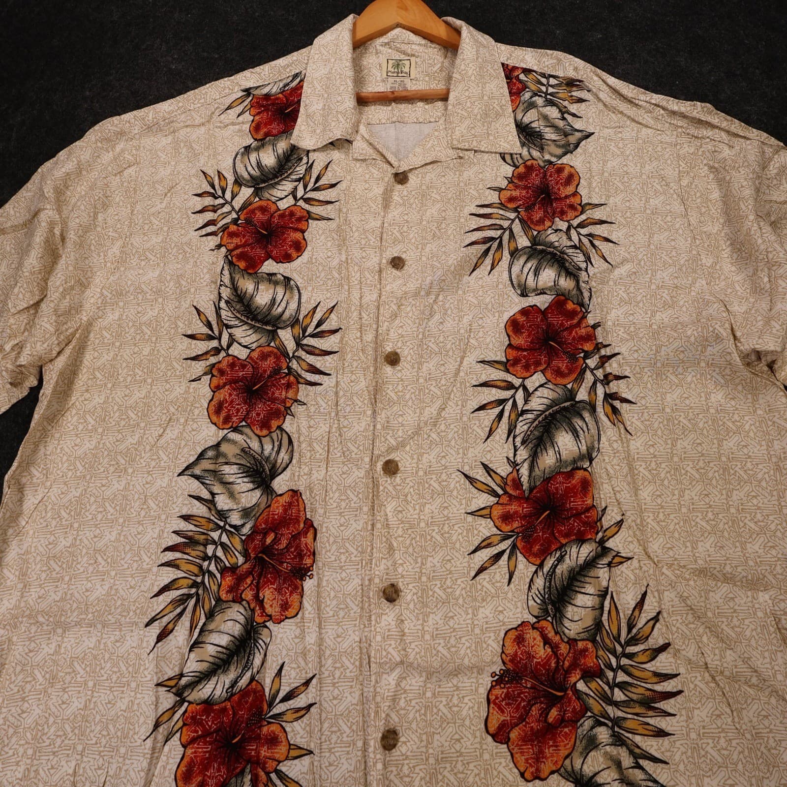 Morro Bay Button Up Mens XL Tan Vintage Floral Rayon Hawaiian Tropical Shirt - Thumbnail 5