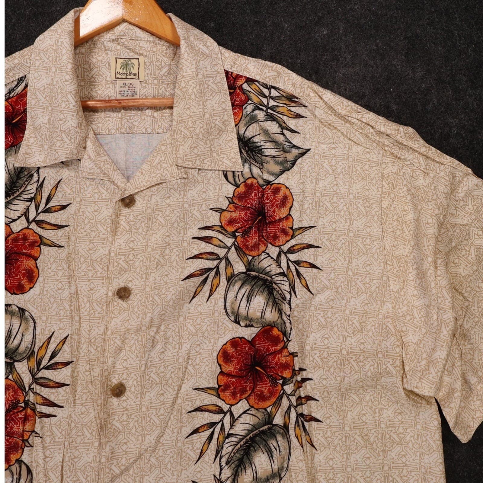 Morro Bay Button Up Mens XL Tan Vintage Floral Rayon Hawaiian Tropical Shirt - Thumbnail 4