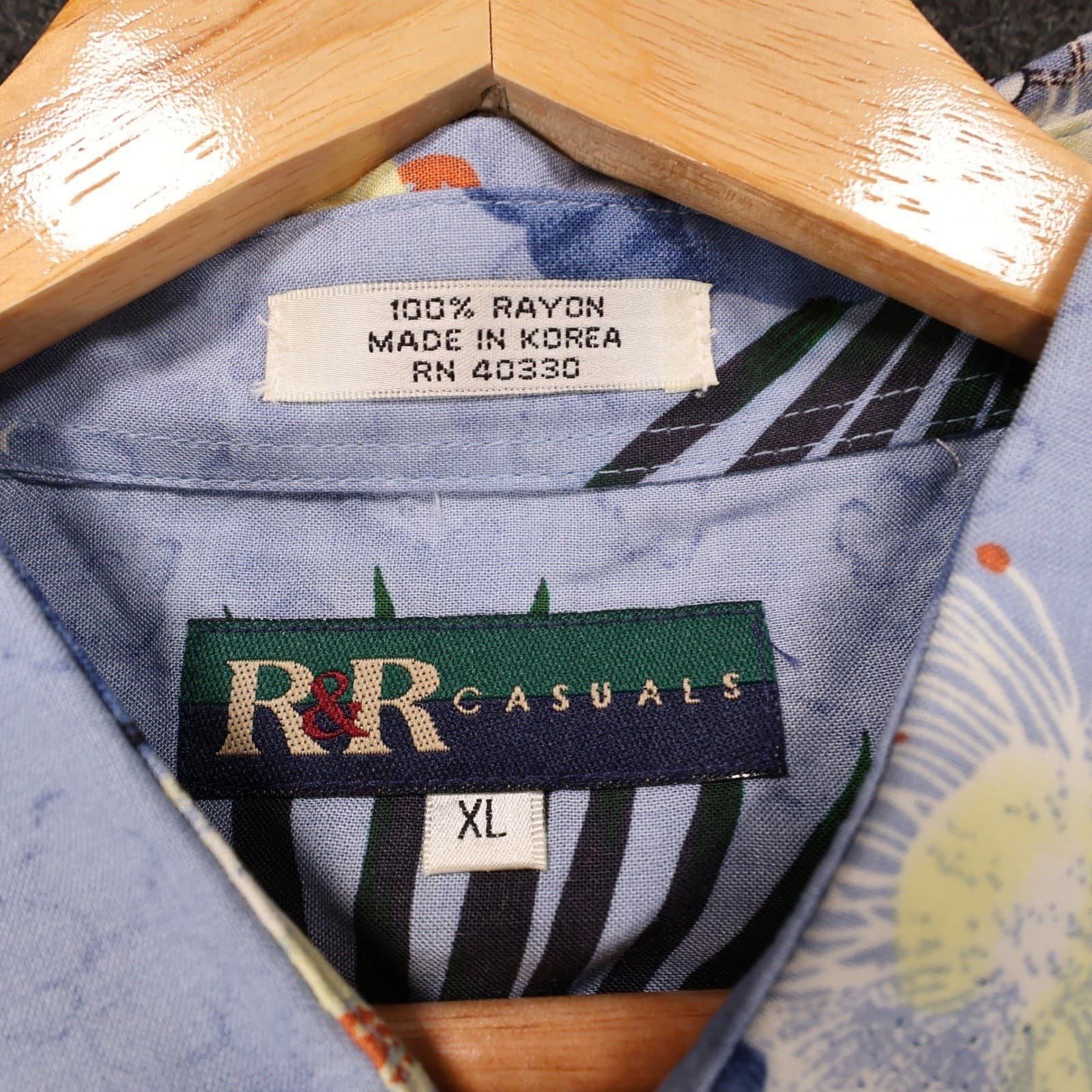 R&R Casuals Button Up Shirt Mens XL Blue Excellent Vintage Floral Hibiscus Rayon - Thumbnail 7
