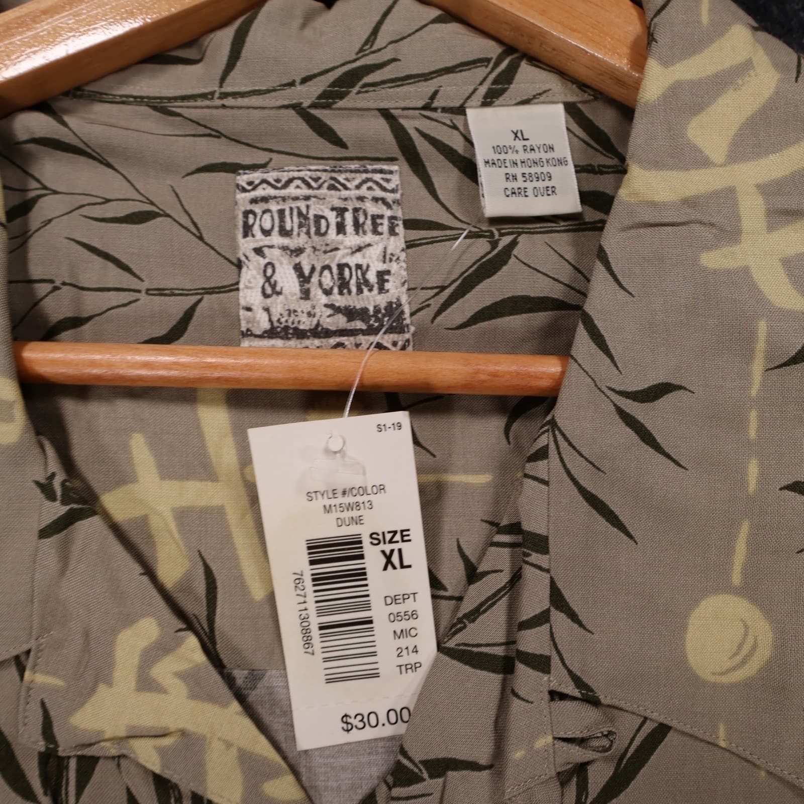 Roundtree & Yorke Button Up Shirt Mens XL Dune New Vintage Bamboo Kanji Print - Thumbnail 7