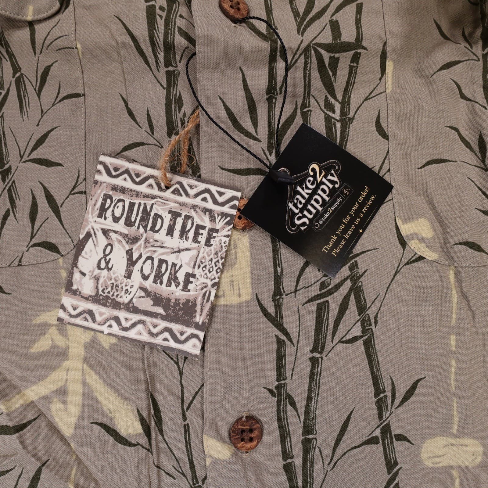 Roundtree & Yorke Button Up Shirt Mens XL Dune New Vintage Bamboo Kanji Print - Thumbnail 5