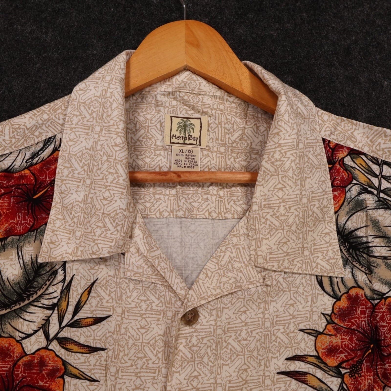 Morro Bay Button Up Mens XL Tan Vintage Floral Rayon Hawaiian Tropical Shirt - Thumbnail 3