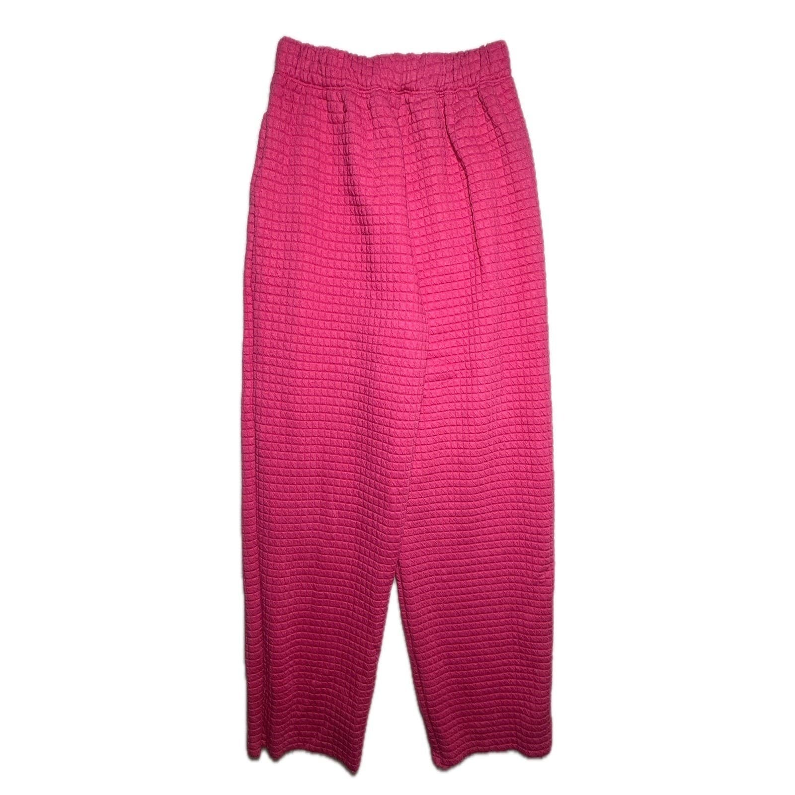 Princess Polly Textured High Waisted Wide Leg Pants Hot Pink Size 0 - Thumbnail 3