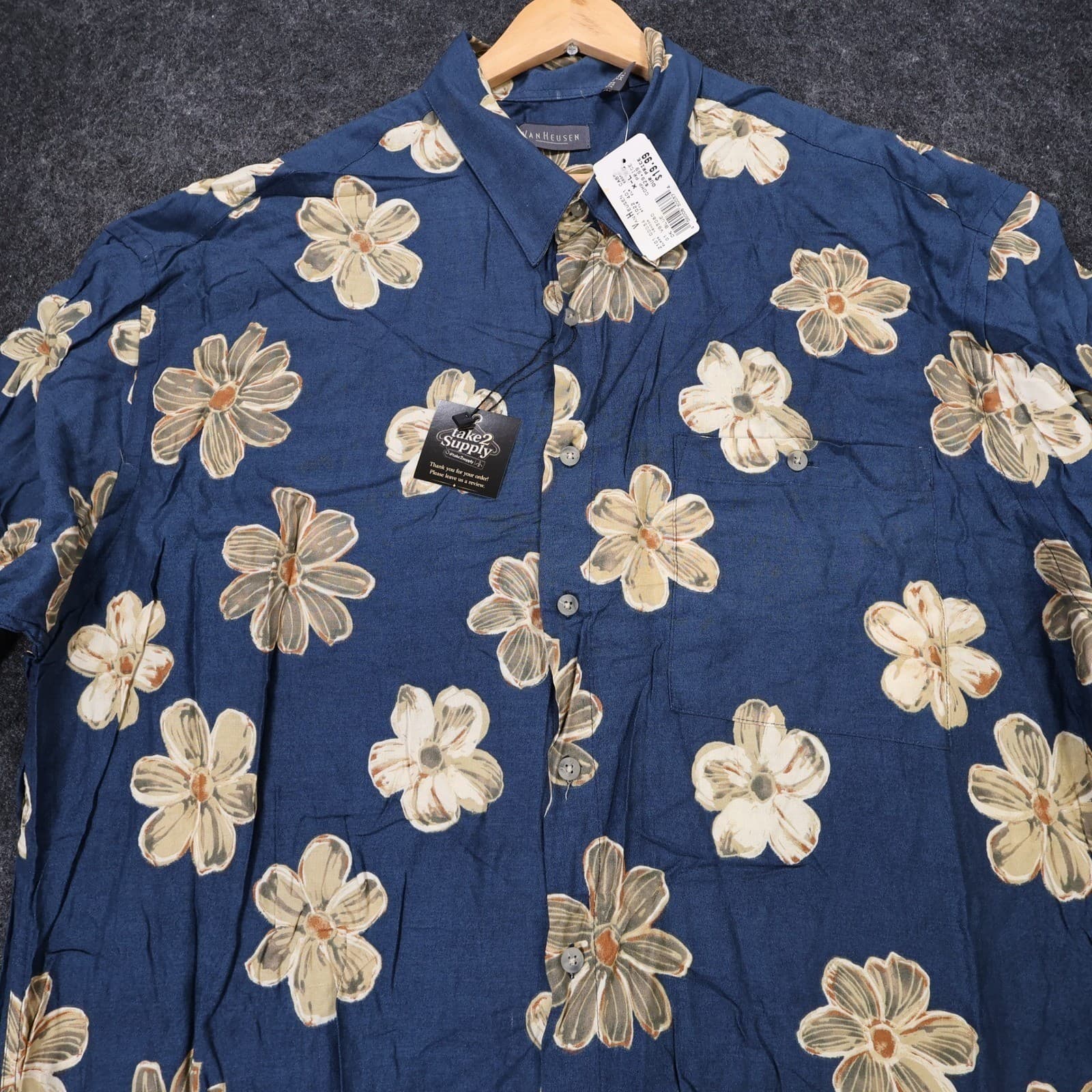Van Heusen Button Up Shirt Mens XL New Vintage Floral Rayon Short Sleeve - Thumbnail 4