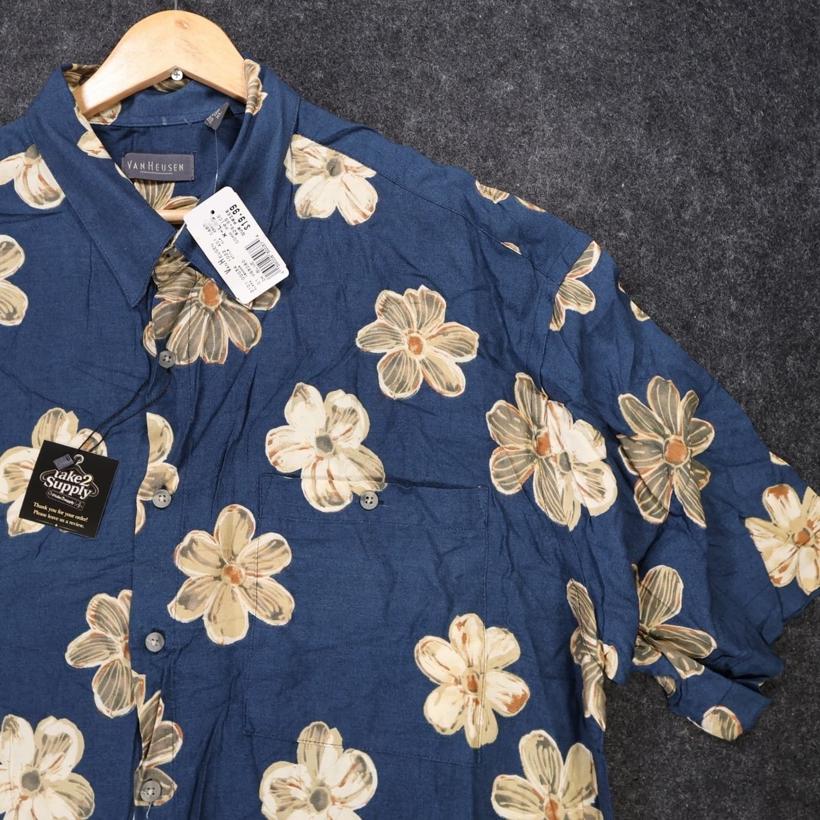 Van Heusen Button Up Shirt Mens XL New Vintage Floral Rayon Short Sleeve - Thumbnail 3