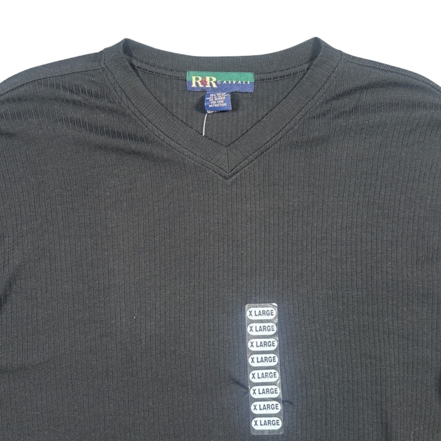 Vintage R&R Casuals Long Sleeve Shirt Mens XL Black New Ribbed V-Neck Cotton - Thumbnail 6