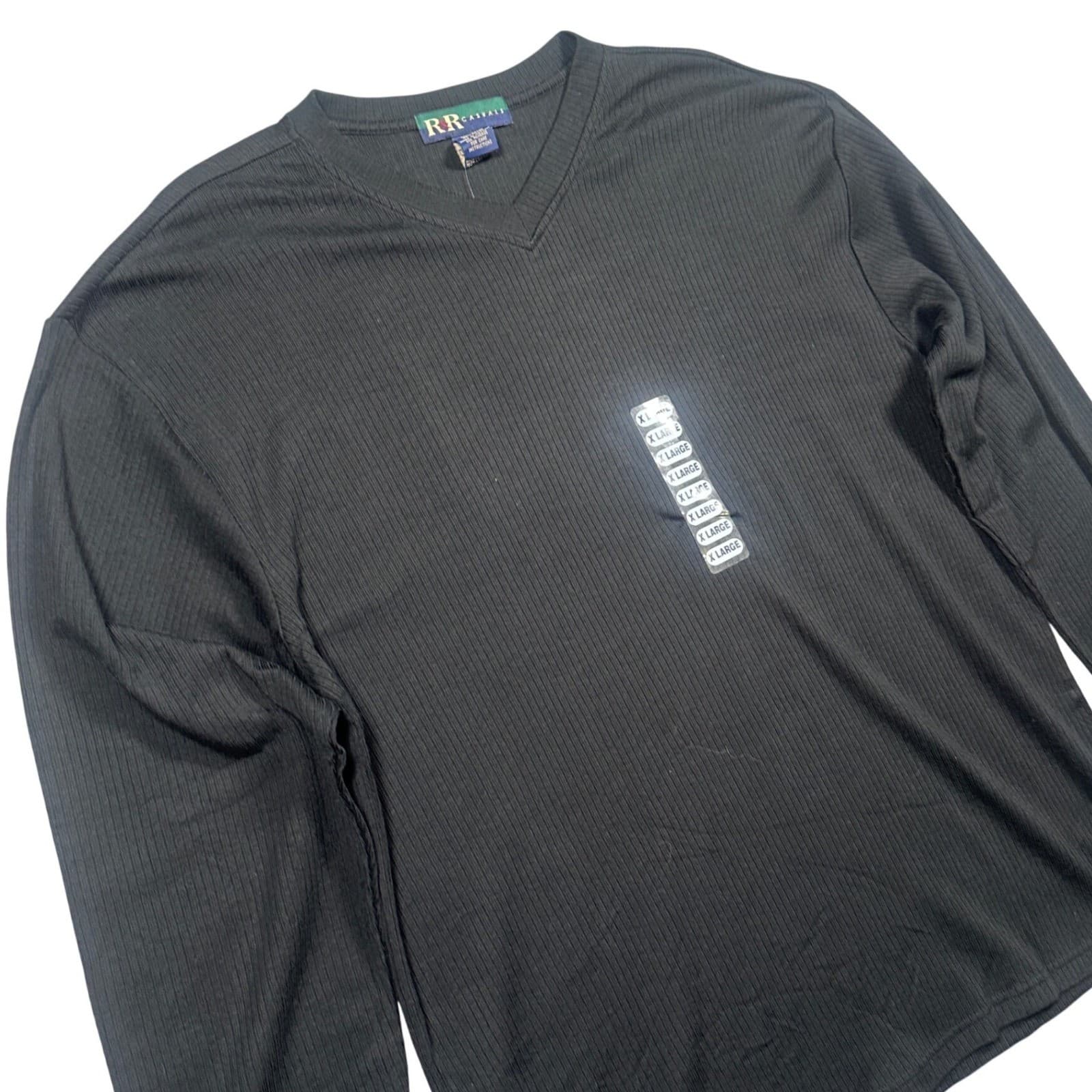 Vintage R&R Casuals Long Sleeve Shirt Mens XL Black New Ribbed V-Neck Cotton - Thumbnail 4