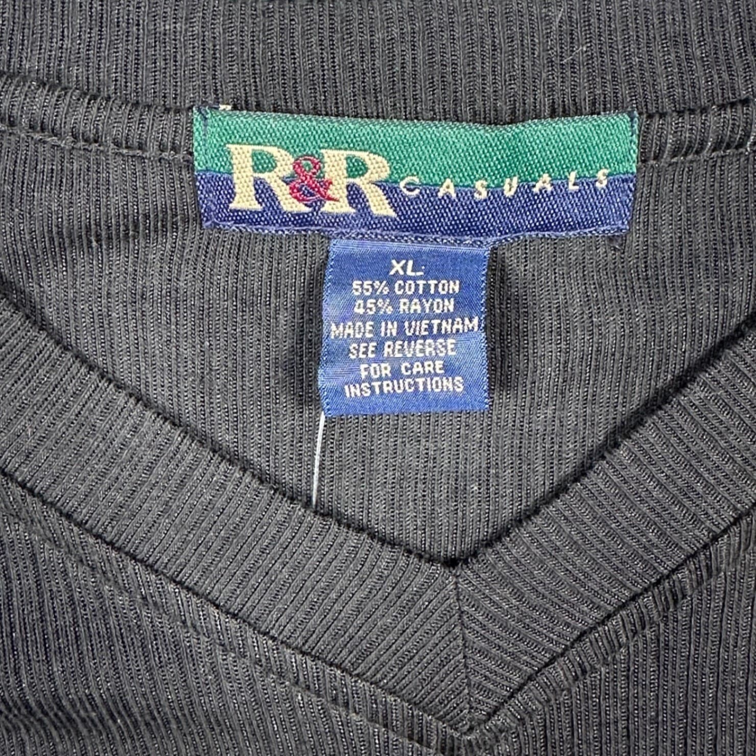 Vintage R&R Casuals Long Sleeve Shirt Mens XL Black New Ribbed V-Neck Cotton - Thumbnail 8