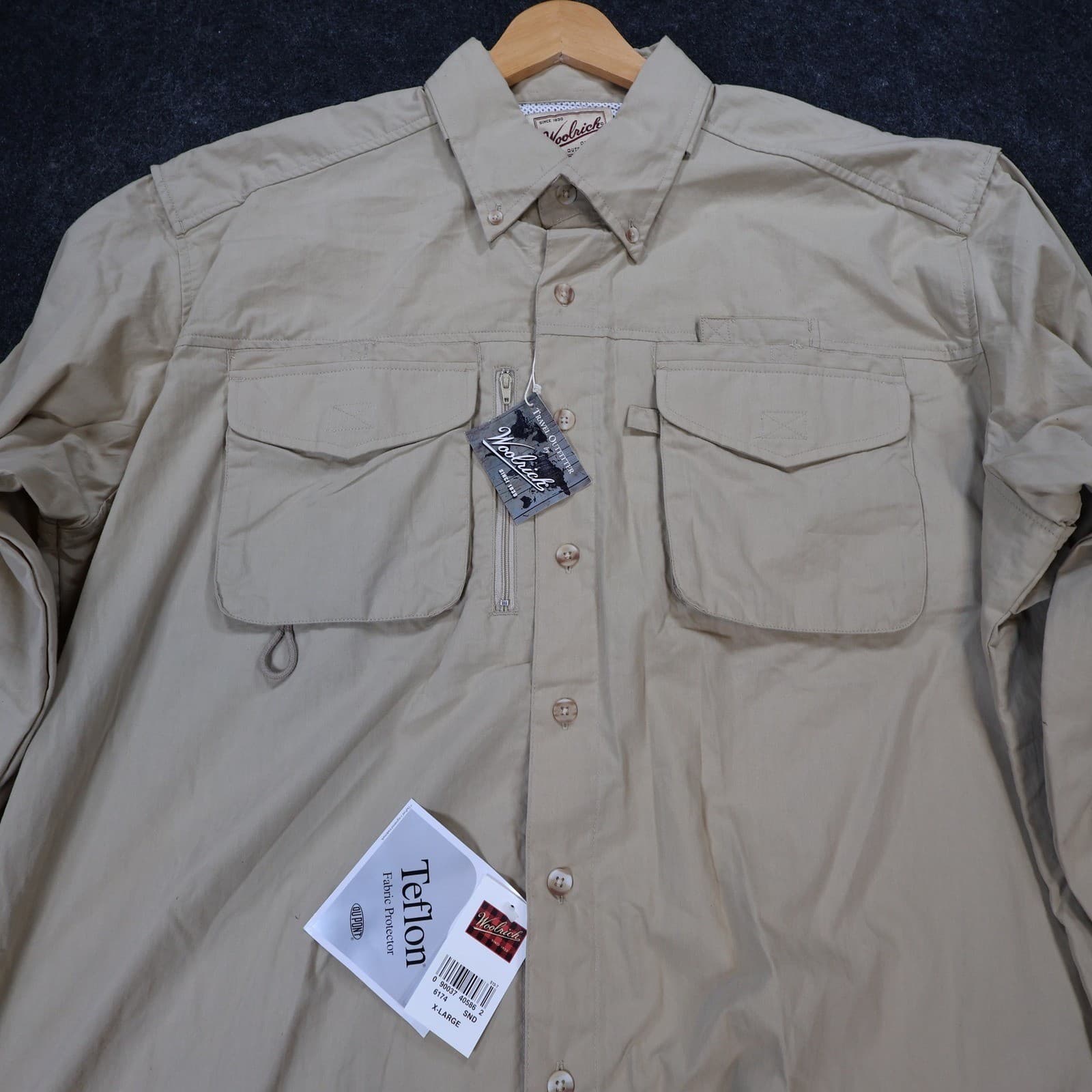 Woolrich Fishing Shirt Mens XL Tan New Vintage Teflon Coated - Thumbnail 3