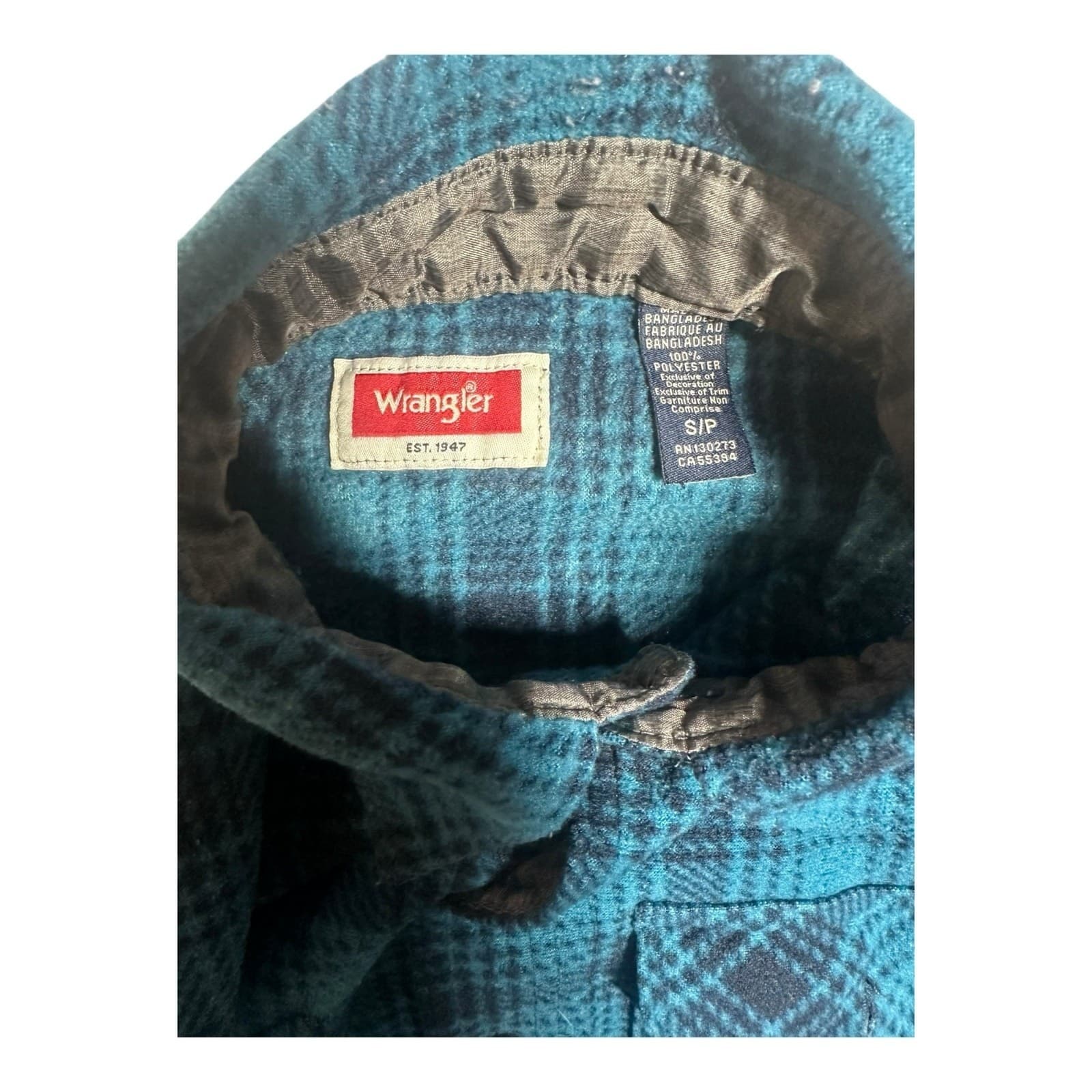 Wrangler Men's Small Blue & Black Flannel Button-Down Shirt - Thumbnail 3