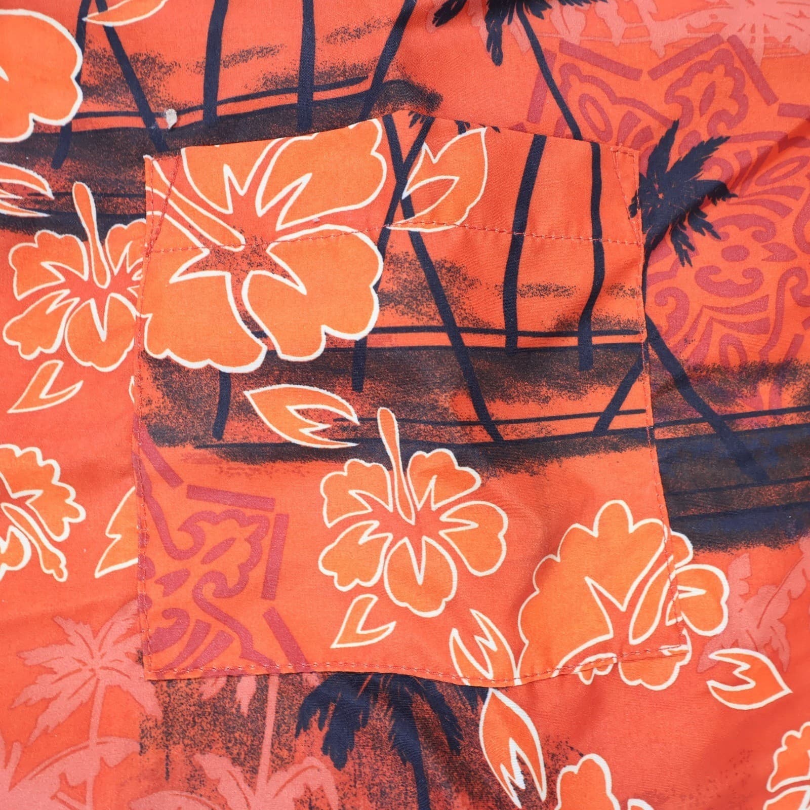 No Boundaries Button Up Shirt Mens XL Orange New Vintage Tropical Hibiscus - Thumbnail 6