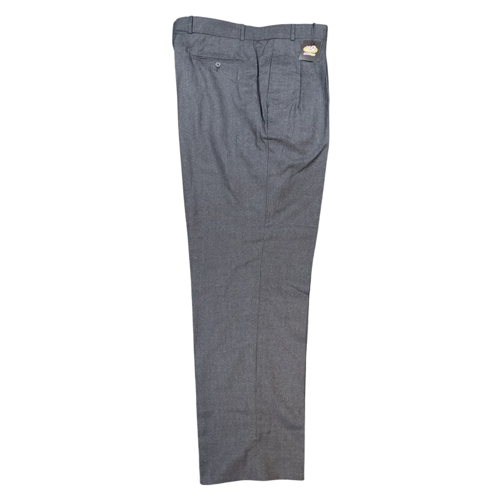 Lands End Dress Pants Mens 44x34 Gray 100% Wool Pleated Portugal - Thumbnail 3