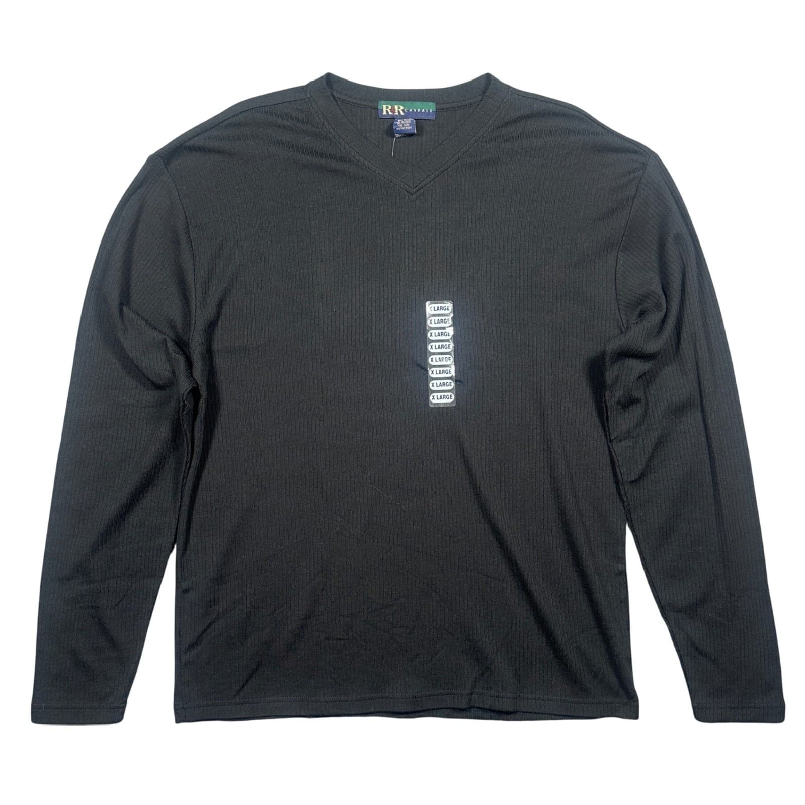 Vintage R&R Casuals Long Sleeve Shirt Mens XL Black New Ribbed V-Neck Cotton - Thumbnail 2
