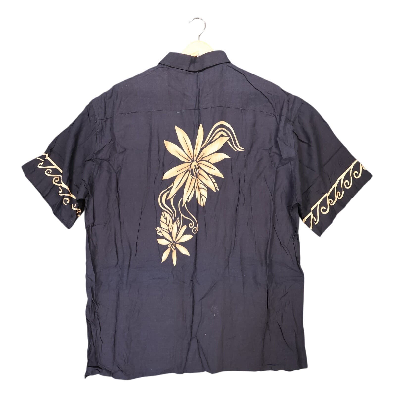 IZOD Button Front Shirt Mens XL Black Excellent Vintage Tropical Floral Rayon - Thumbnail 2