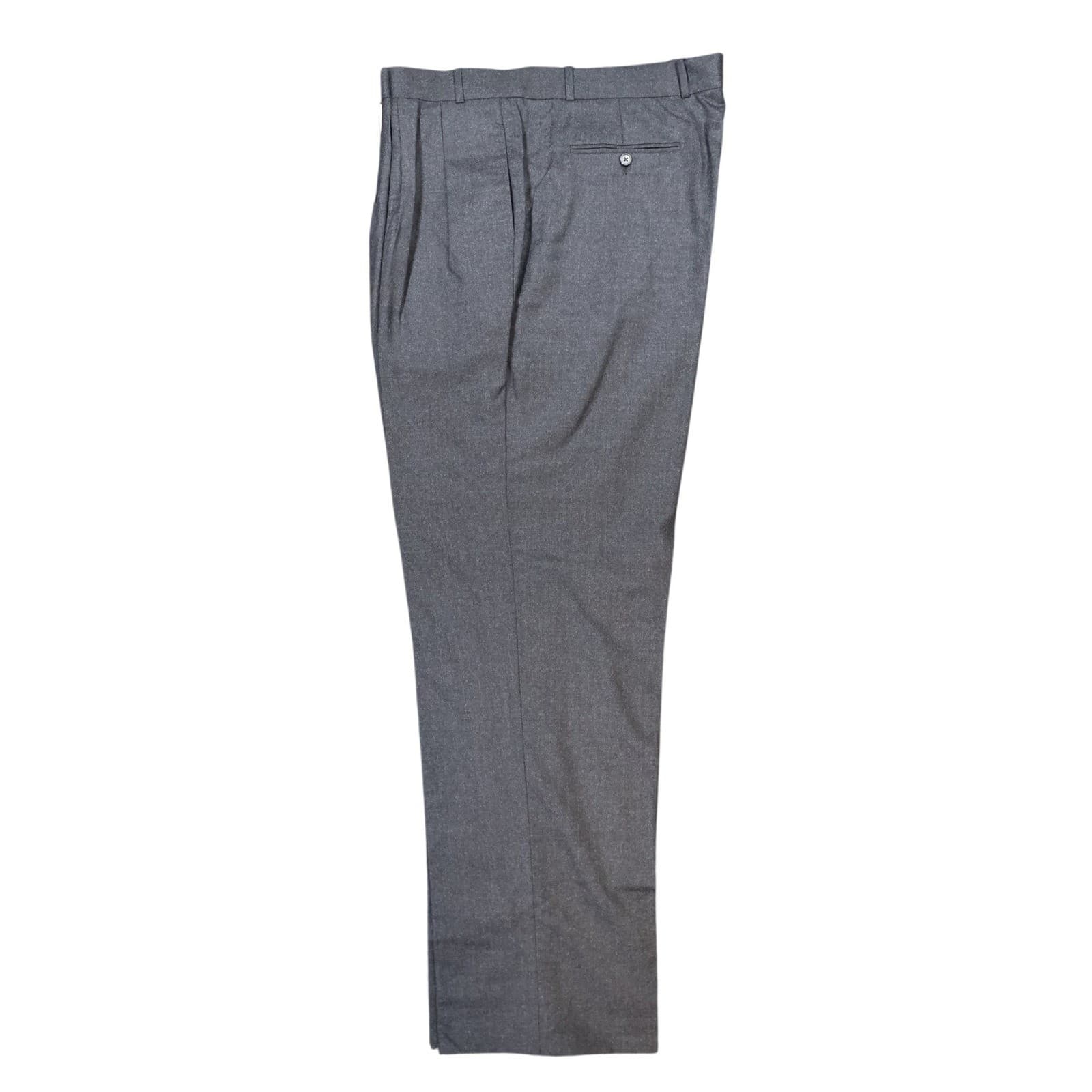 Lands End Dress Pants Mens 44x34 Gray 100% Wool Pleated Portugal - Thumbnail 4