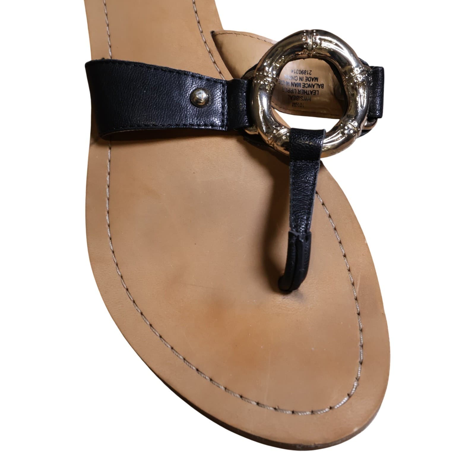 Nine West Sibeal Sandals Womens 10.5 Black Excellent Leather Thong Ring Detail - Thumbnail 2