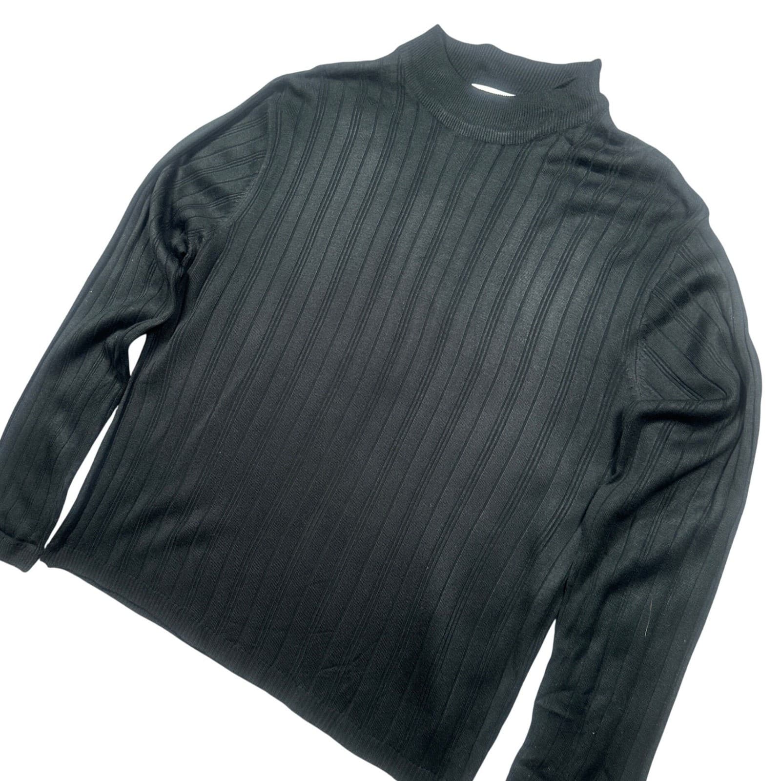Vintage Linea Uomo Mock Neck Sweater Mens XL Black New Ribbed Knit Pullover - Thumbnail 3