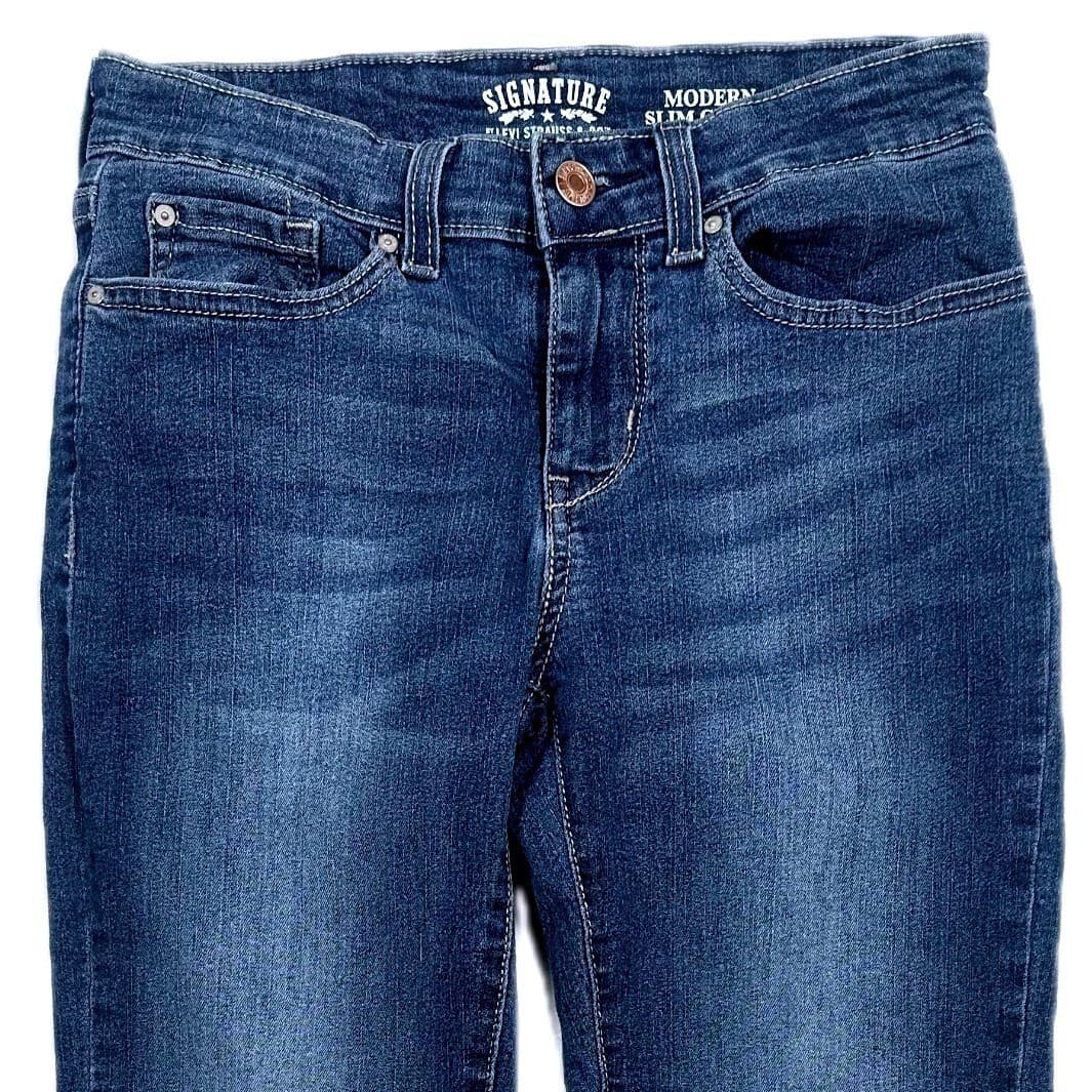 Levi Strauss Co Signature Modern Slim Cuffed Womens Jeans Dark Wash Size 4 - Thumbnail 3