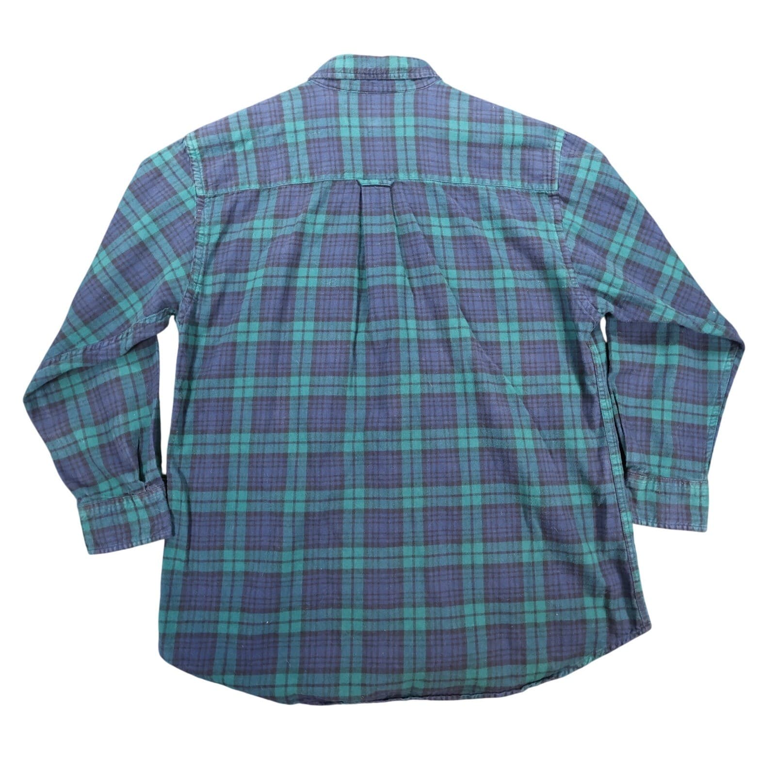 Woodland Trail Flannel Shirt Mens Large Green Blue Cotton Plaid Button Down - Thumbnail 2