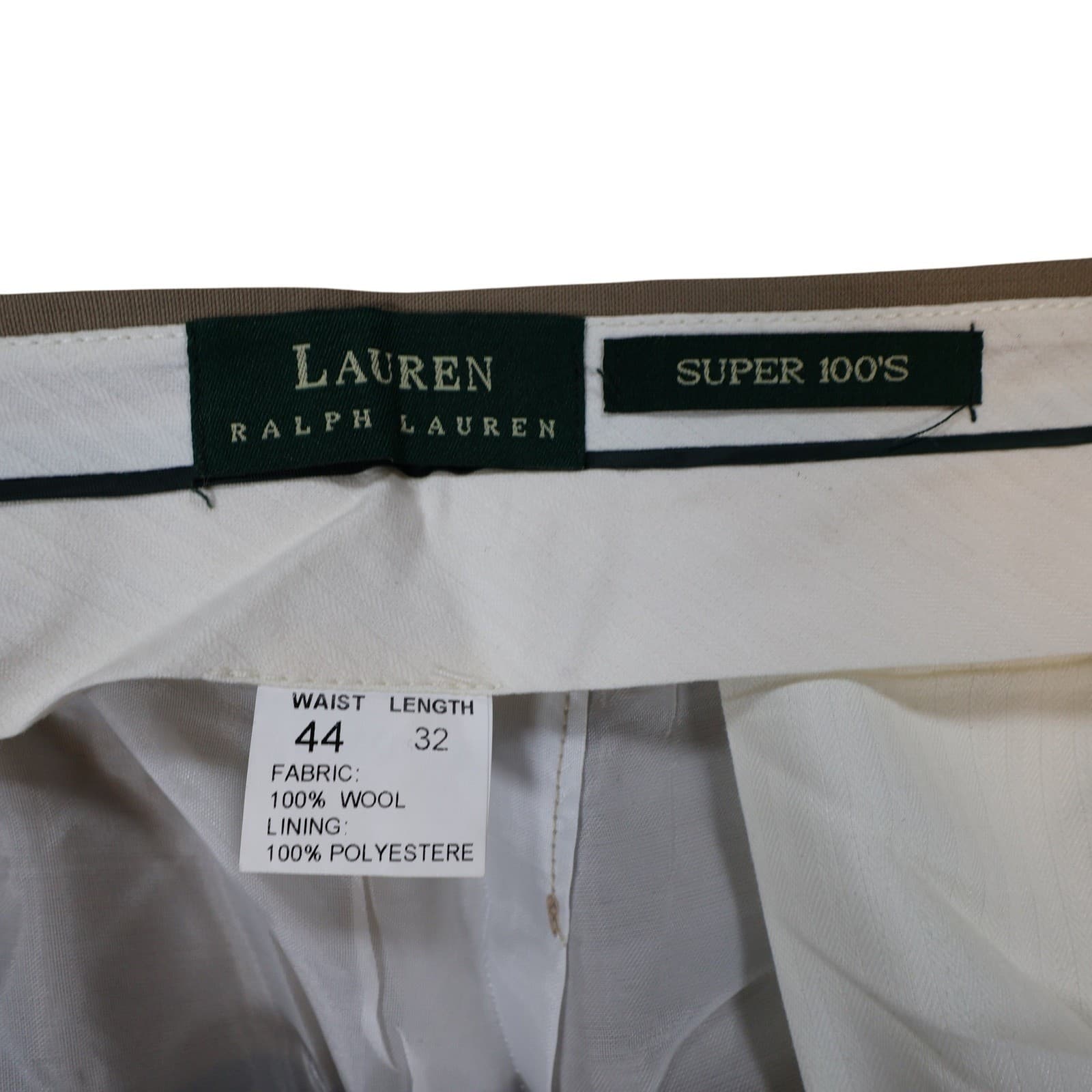 Lauren Ralph Lauren Dress Pants Mens 44x32 Tan Excellent Super 100s Wool Pleated - Thumbnail 7