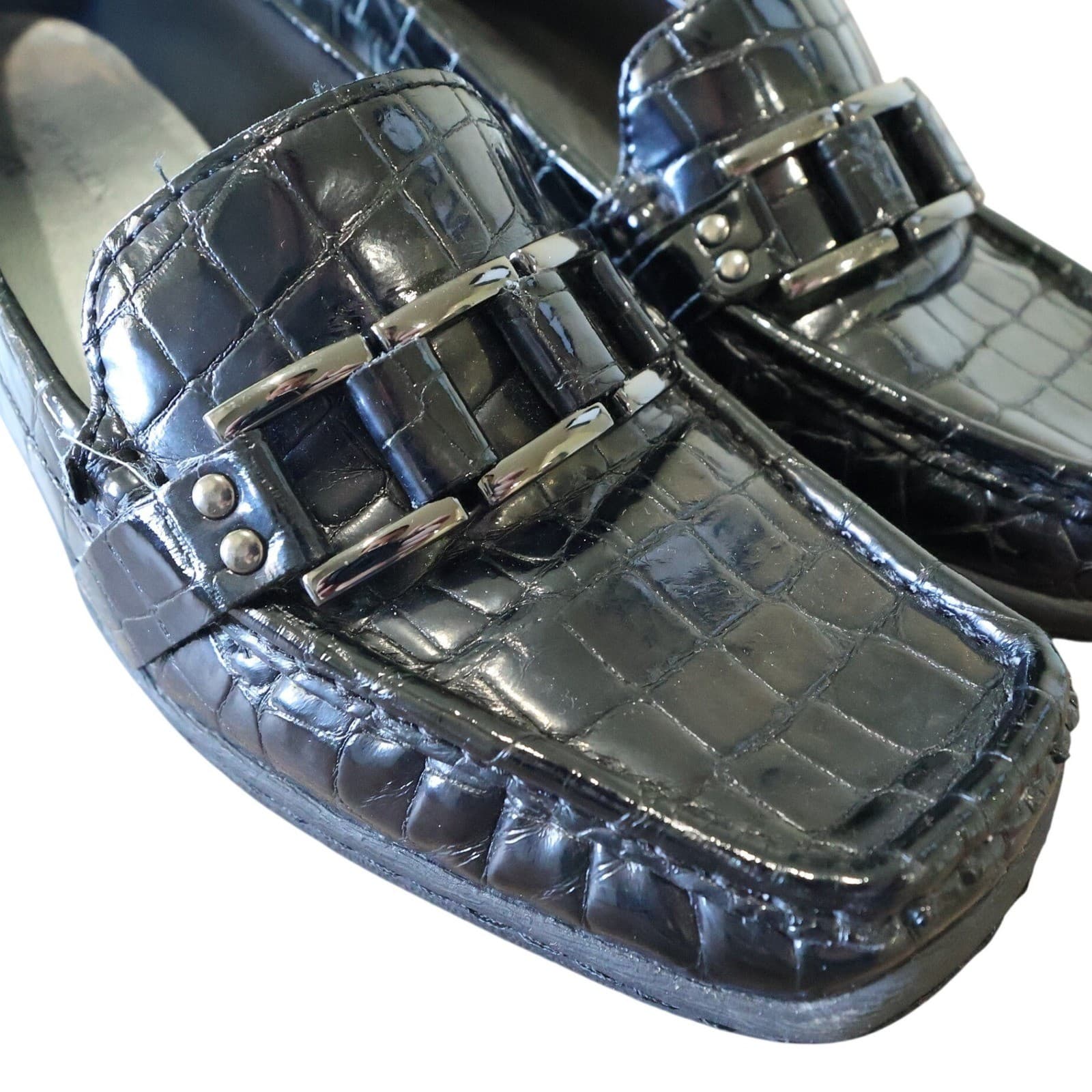 Anne Klein Aklonna Loafer Wedges Womens 10 Black Croc Embossed Hardware - Thumbnail 5