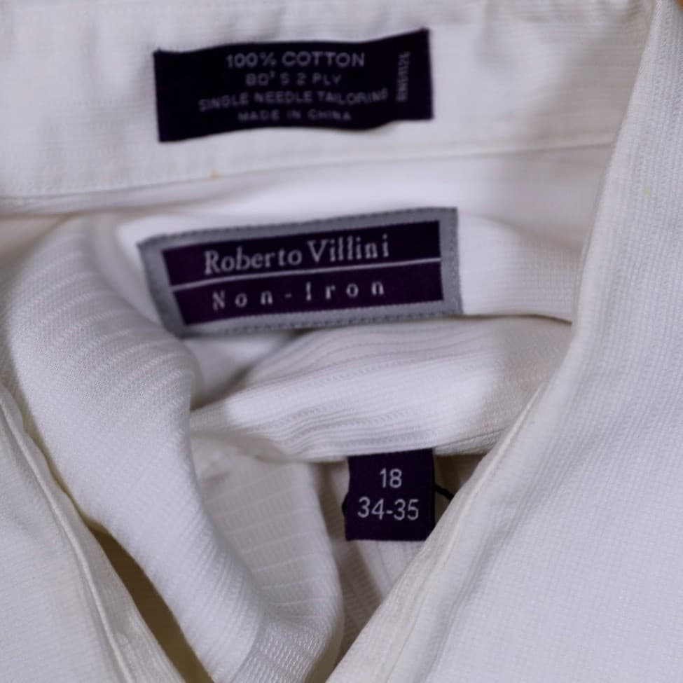 Roberto Villini Mens XXL 18 34-35 Non Iron 100% Cotton Dress Shirt - Thumbnail 7