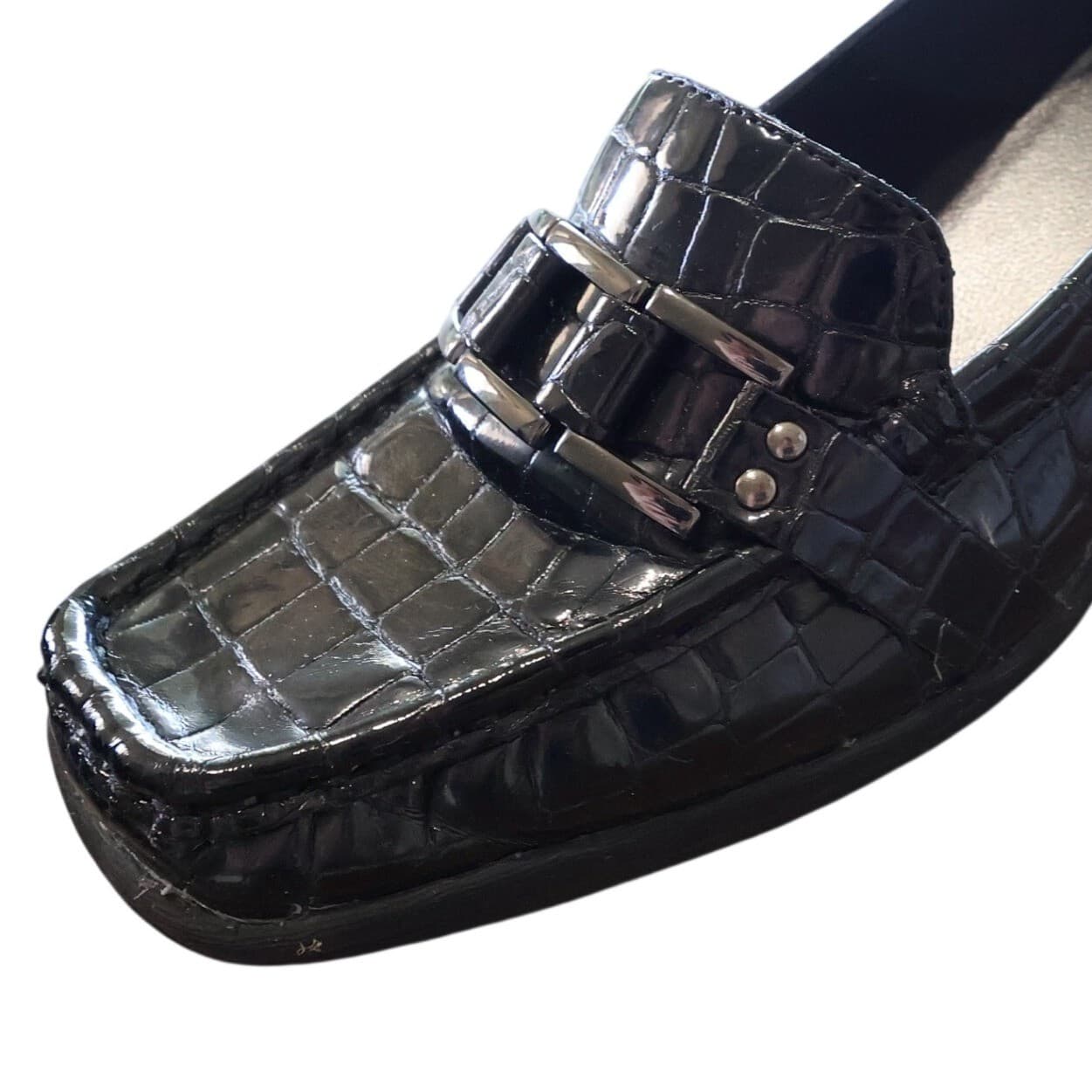 Anne Klein Aklonna Loafer Wedges Womens 10 Black Croc Embossed Hardware - Thumbnail 6
