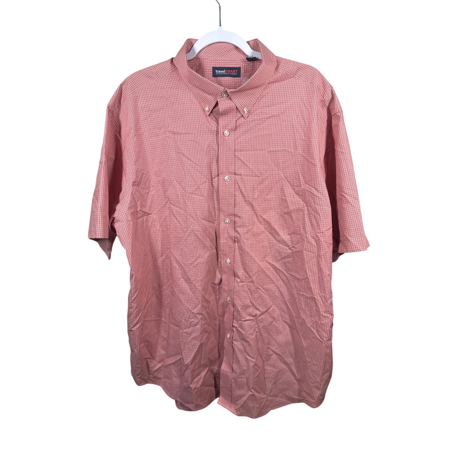Roundtree & Yorke Button Down Shirt Mens 2XL Red Micro Check TravelSmart