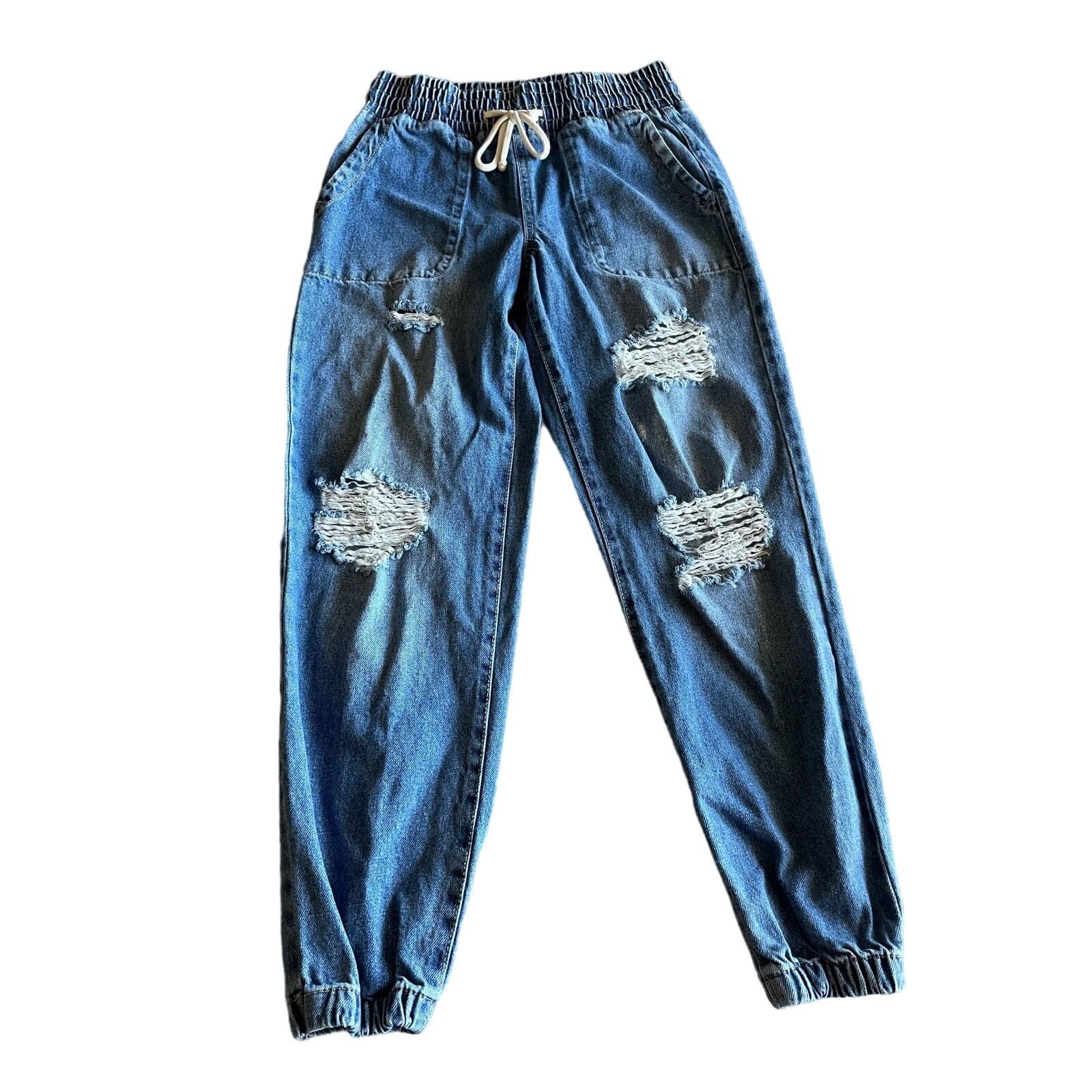Celebrity Pink Jogger Jeans Women Small Blue Excellent Distressed Elastic Waist
