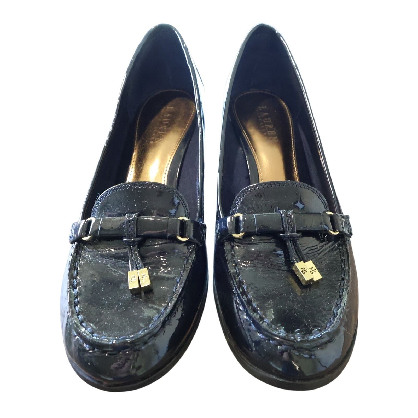 Lauren Ralph Lauren Rory Wedge Loafers Womens 10 Navy Patent Suede - Thumbnail 2