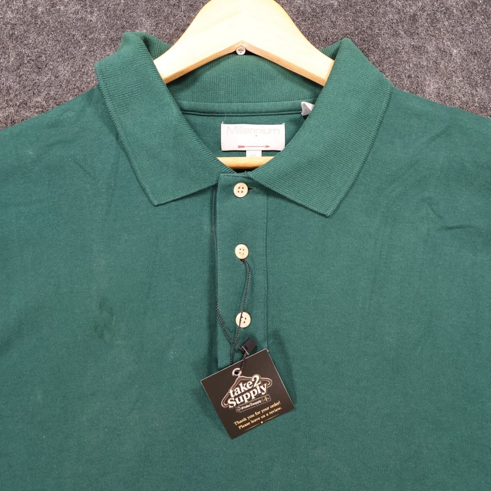 Millennium Arrow Polo Mens XL Green Excellent Vintage Short Sleeve Cotton - Thumbnail 3