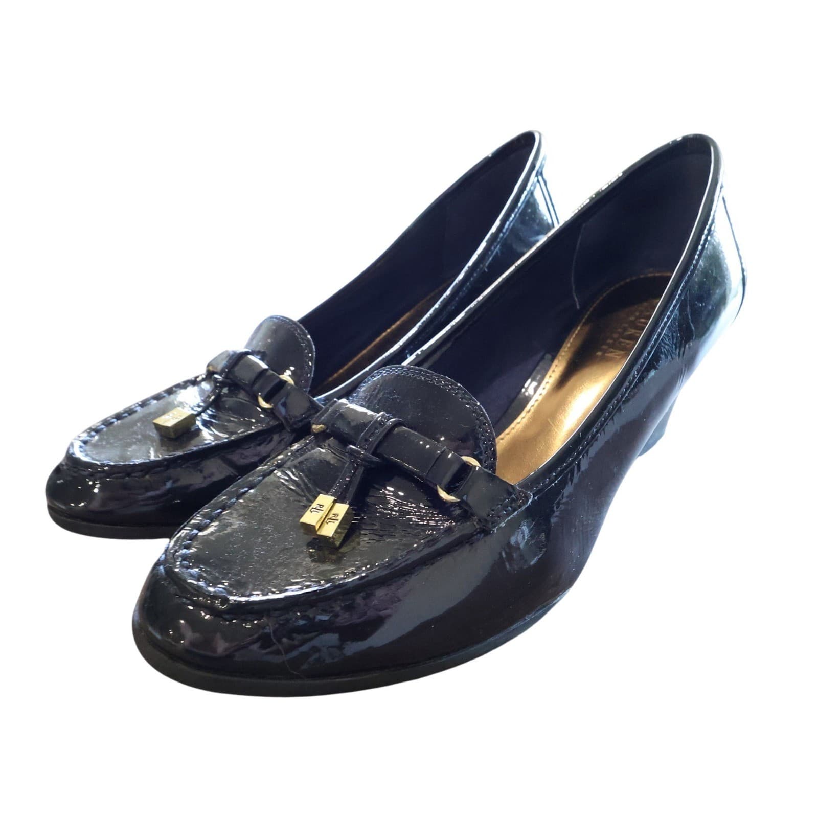 Lauren Ralph Lauren Rory Wedge Loafers Womens 10 Navy Patent Suede - Thumbnail 3
