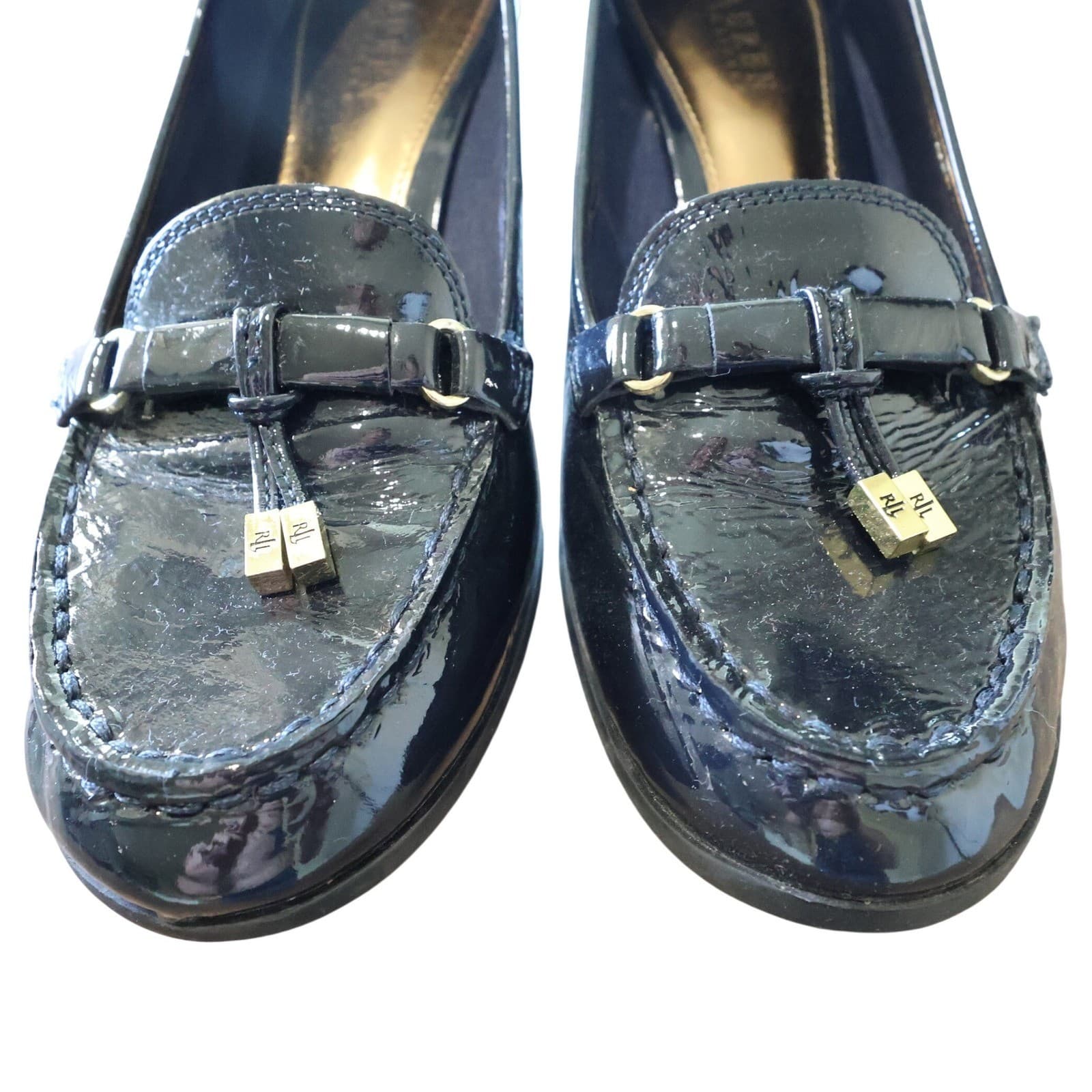 Lauren Ralph Lauren Rory Wedge Loafers Womens 10 Navy Patent Suede - Thumbnail 4