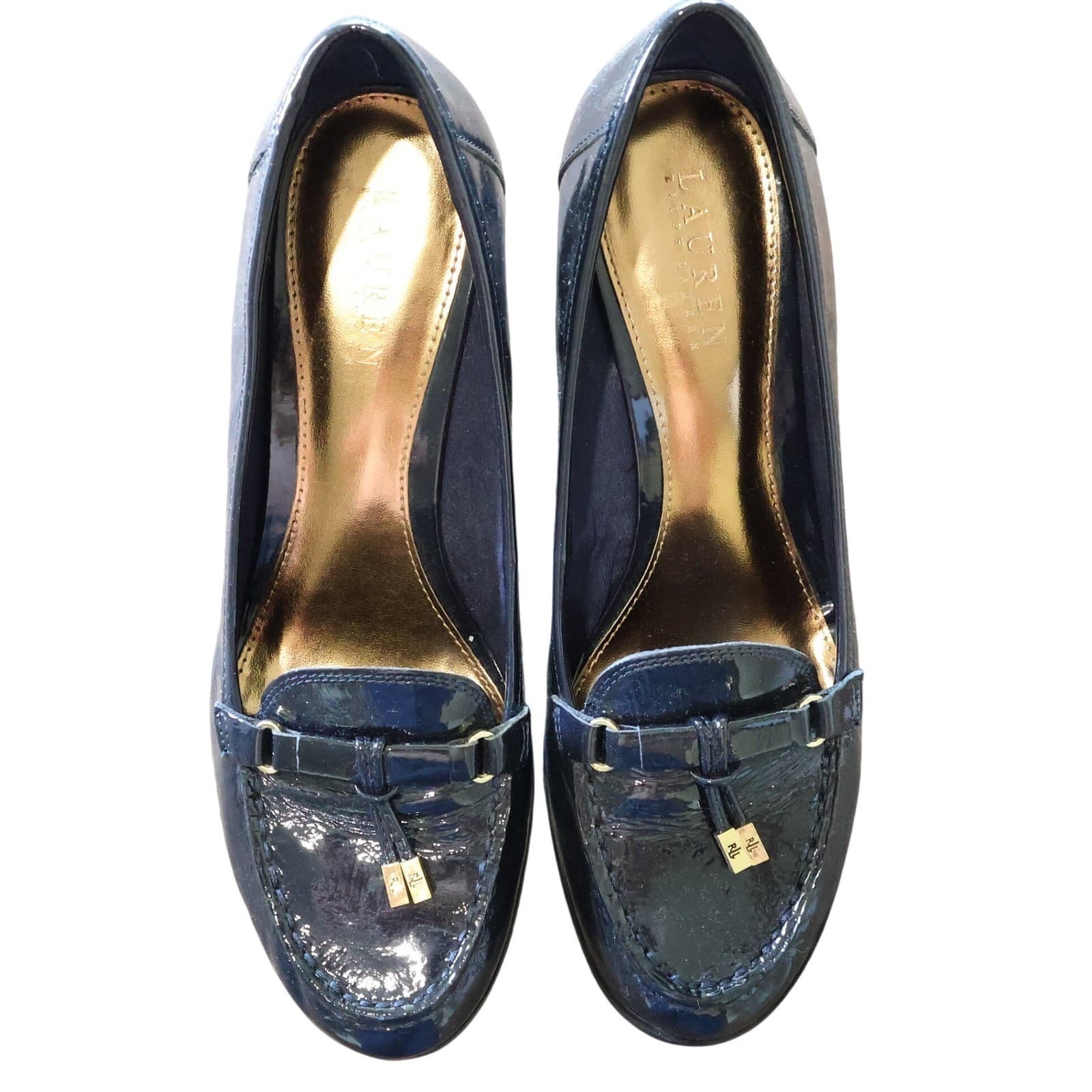 Lauren Ralph Lauren Rory Wedge Loafers Womens 10 Navy Patent Suede - Thumbnail 5