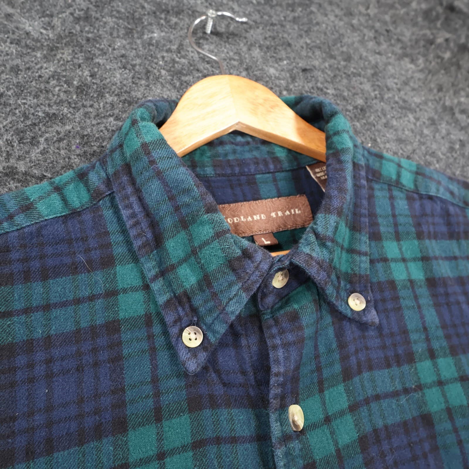 Woodland Trail Flannel Shirt Mens Large Green Blue Cotton Plaid Button Down - Thumbnail 8