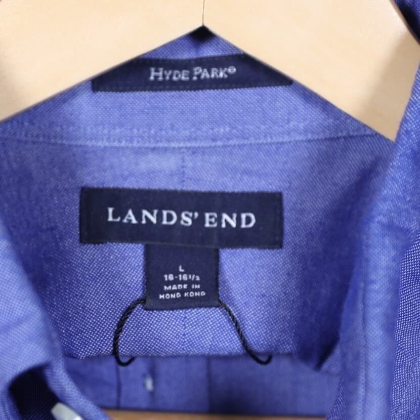 Lands End Hyde Park Mens Long Sleeve Button Down Shirt Blue Size L - Thumbnail 7