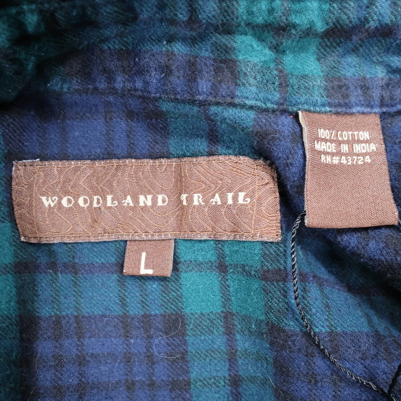 Woodland Trail Flannel Shirt Mens Large Green Blue Cotton Plaid Button Down - Thumbnail 7