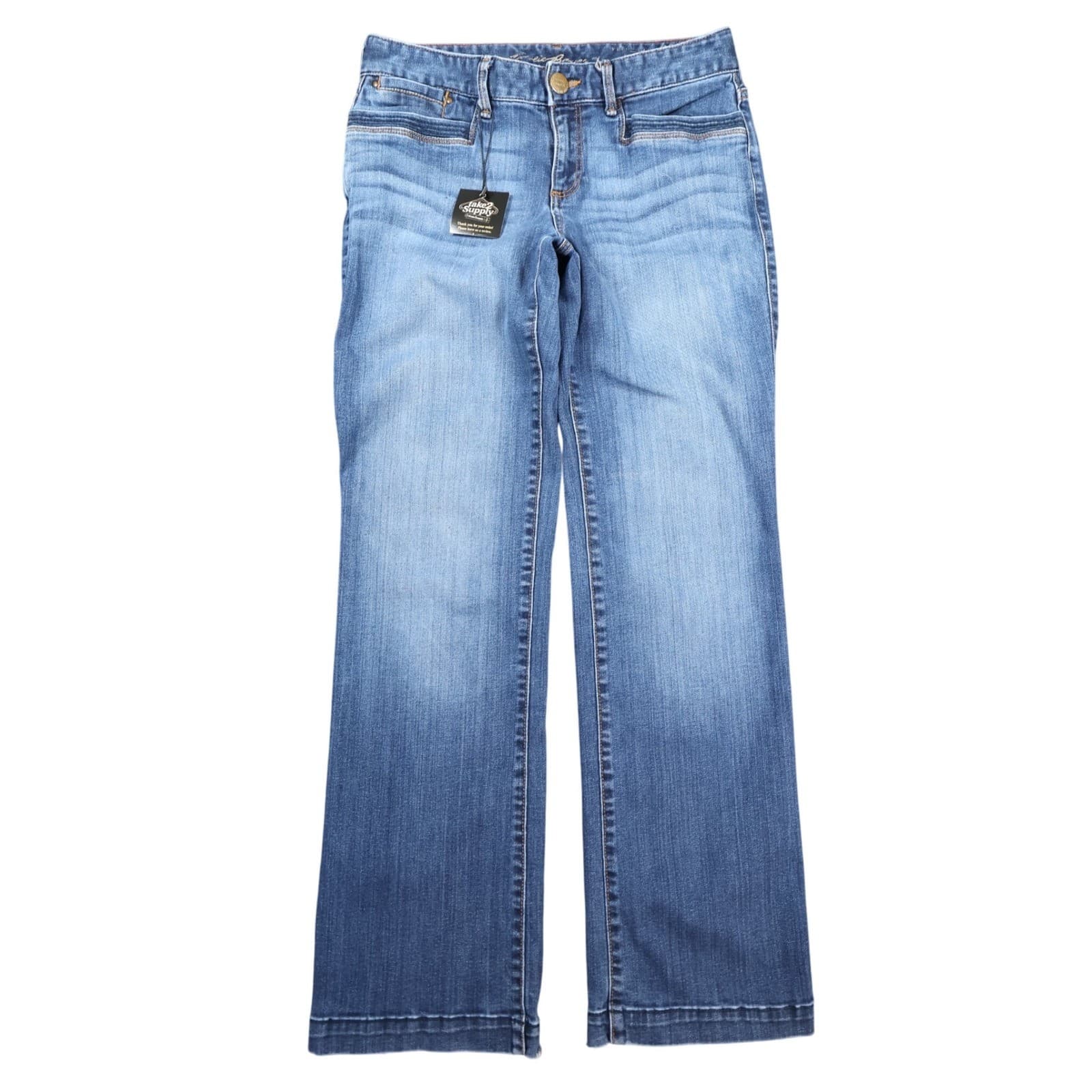 Eddie Bauer Jeans Womens 2 Blue Cotton Blend Straight Leg Raw Hem Casual Stretch