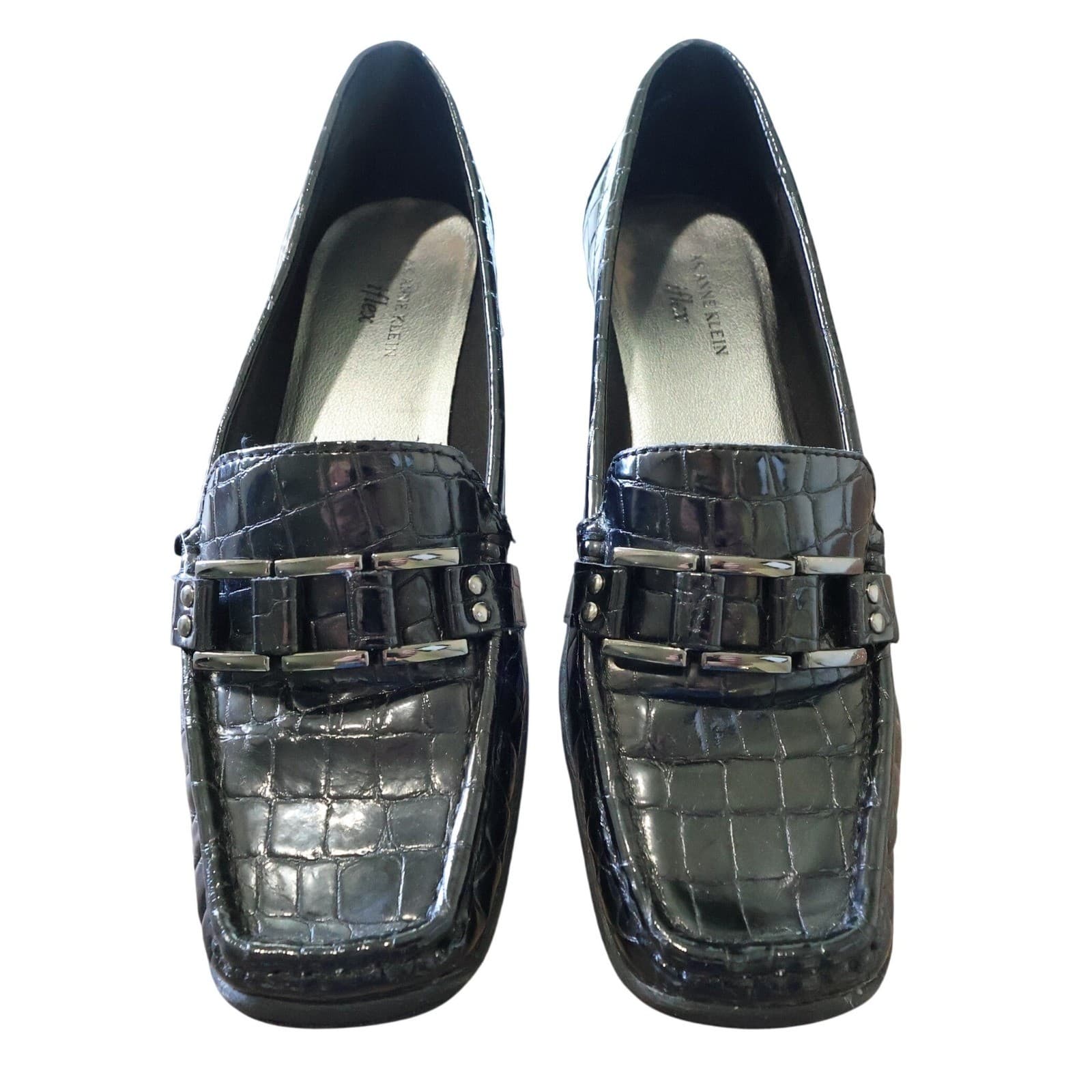 Anne Klein Aklonna Loafer Wedges Womens 10 Black Croc Embossed Hardware - Thumbnail 2