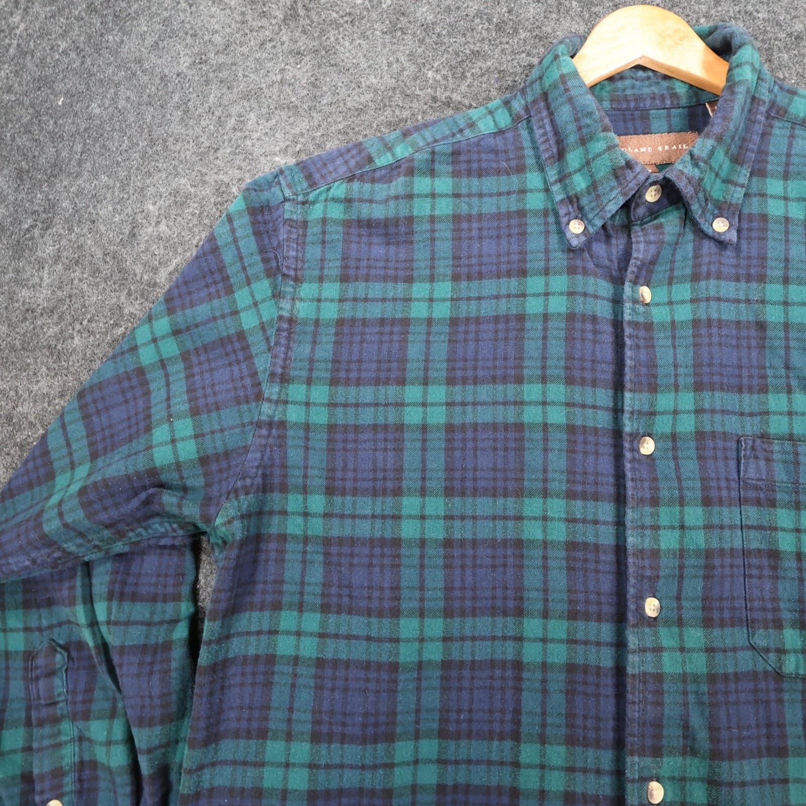 Woodland Trail Flannel Shirt Mens Large Green Blue Cotton Plaid Button Down - Thumbnail 9