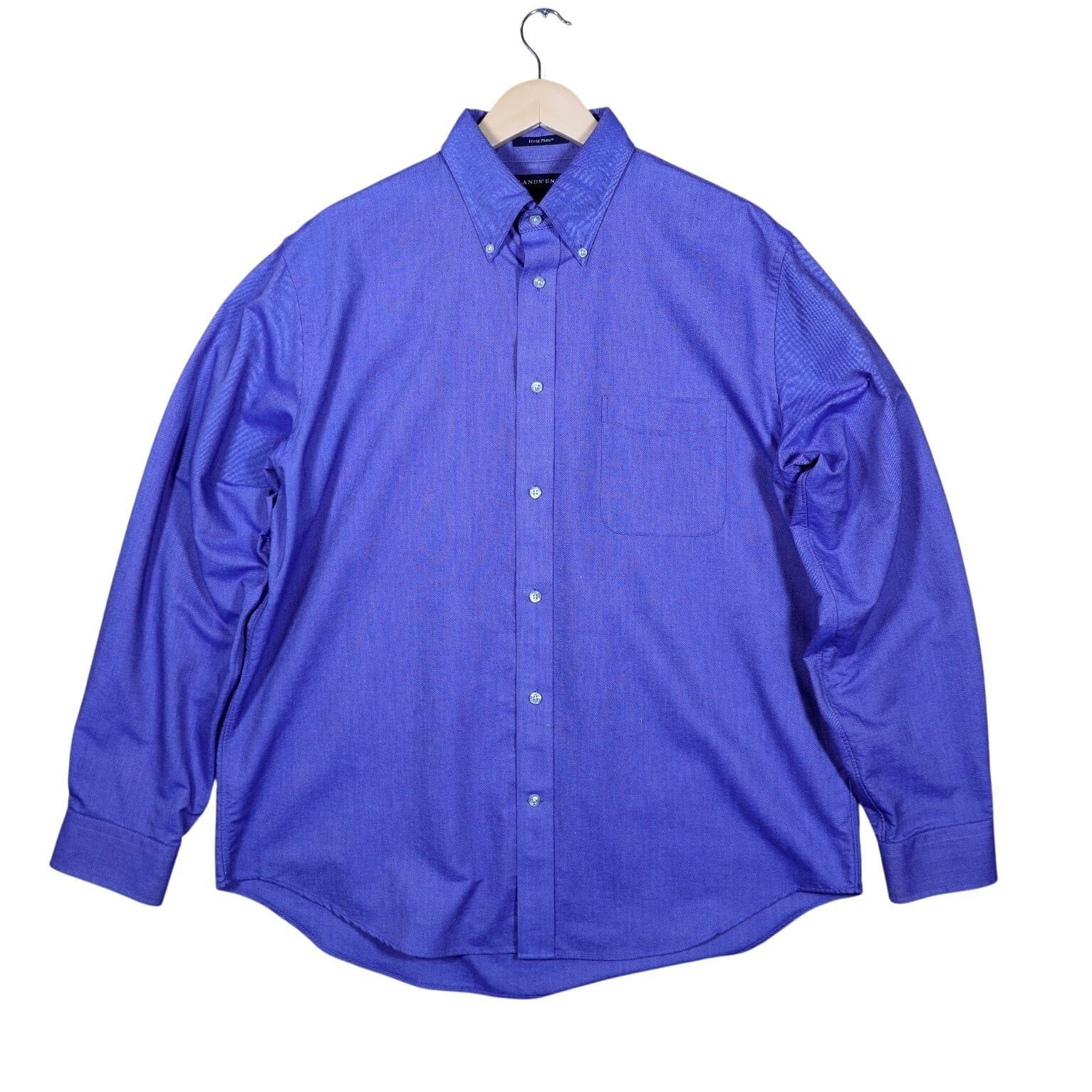 Lands End Hyde Park Mens Long Sleeve Button Down Shirt Blue Size L