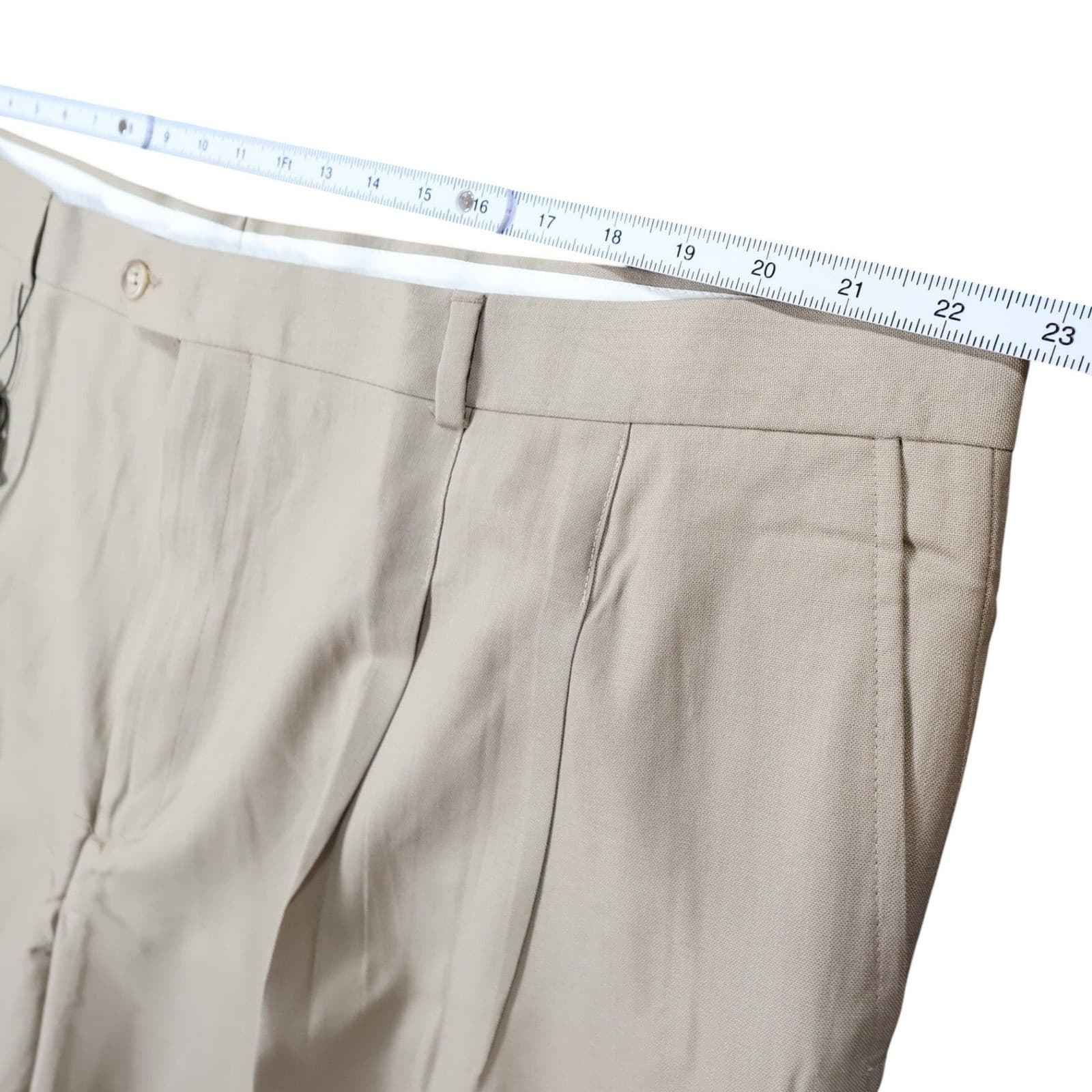 Lauren Ralph Lauren Dress Pants Mens 44x32 Tan Excellent Super 100s Wool Pleated - Thumbnail 5