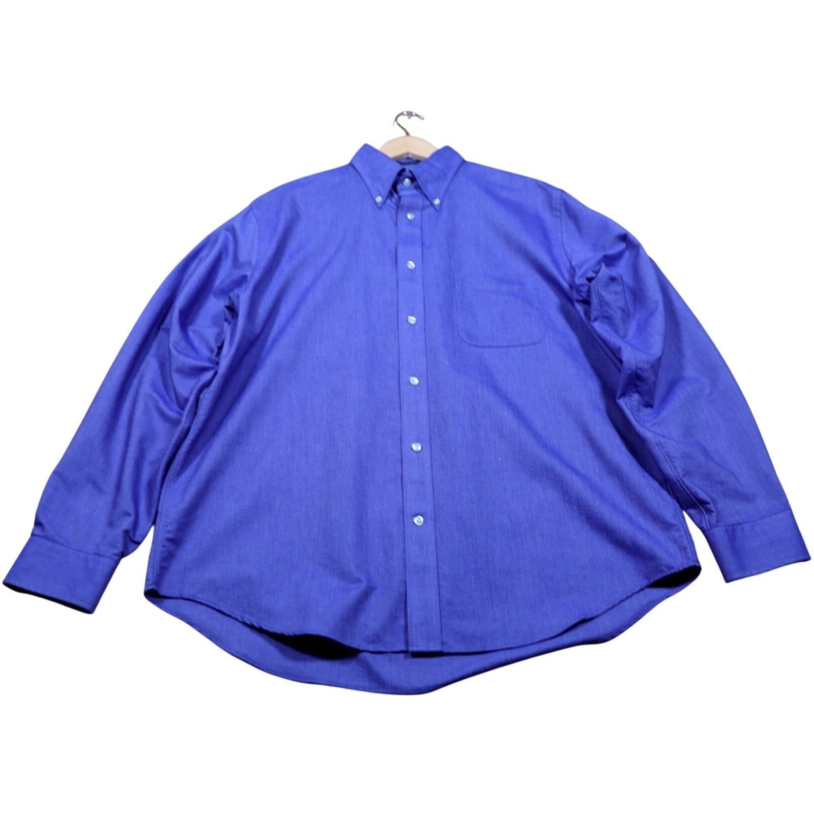 Lands End Hyde Park Mens Long Sleeve Button Down Shirt Blue Size L - Thumbnail 5