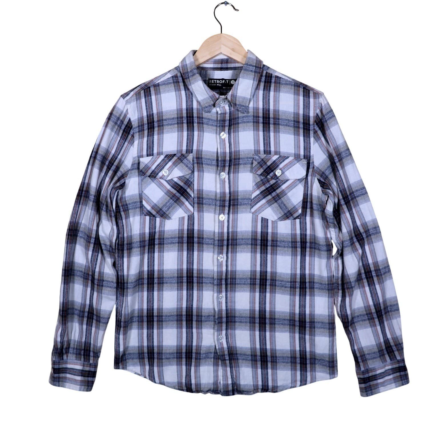 RETROFIT BRAND MFG Mens Plaid Long Sleeve Button Up Shirt Size S