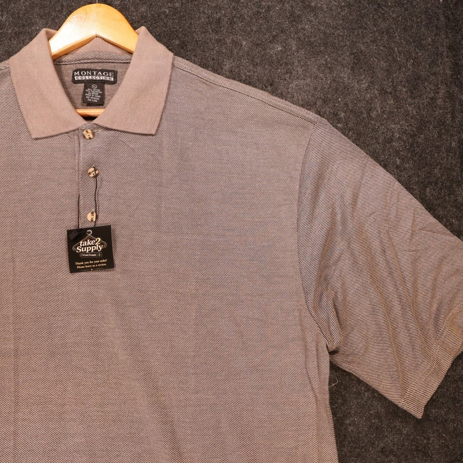 Montage Collection Polo Shirt Mens XL Brown Excellent Short Sleeve Textured - Thumbnail 4