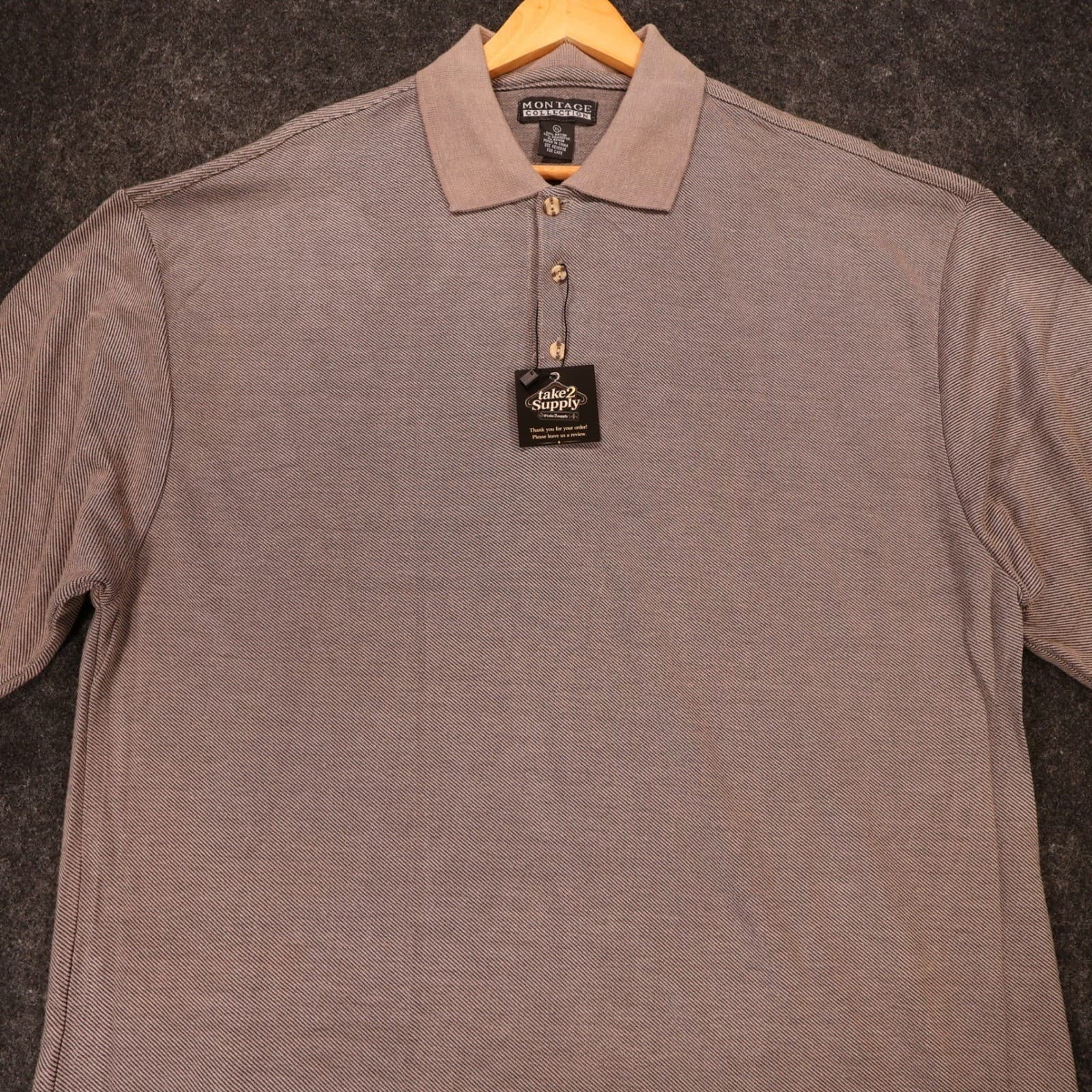Montage Collection Polo Shirt Mens XL Brown Excellent Short Sleeve Textured - Thumbnail 5