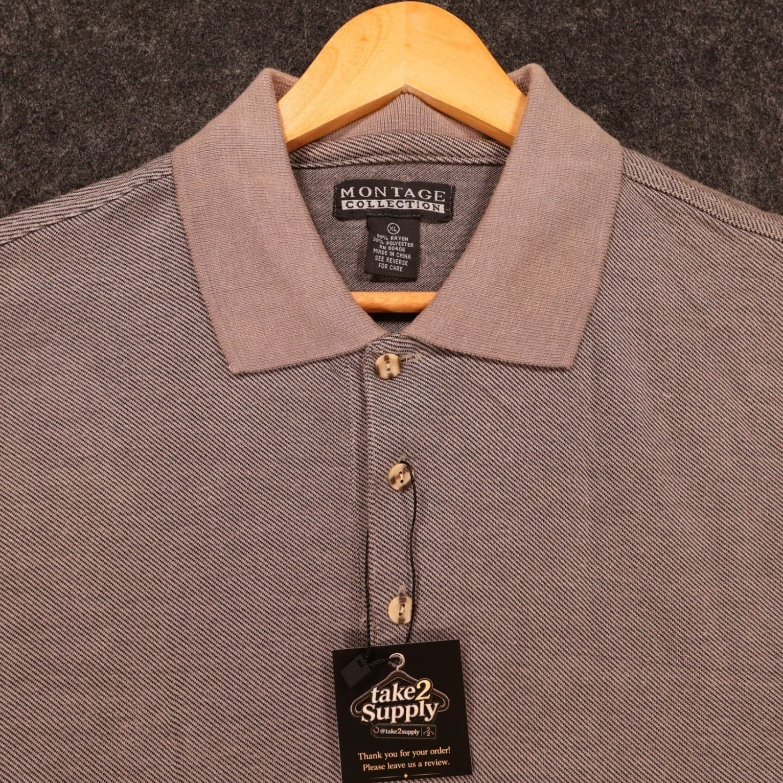 Montage Collection Polo Shirt Mens XL Brown Excellent Short Sleeve Textured - Thumbnail 3