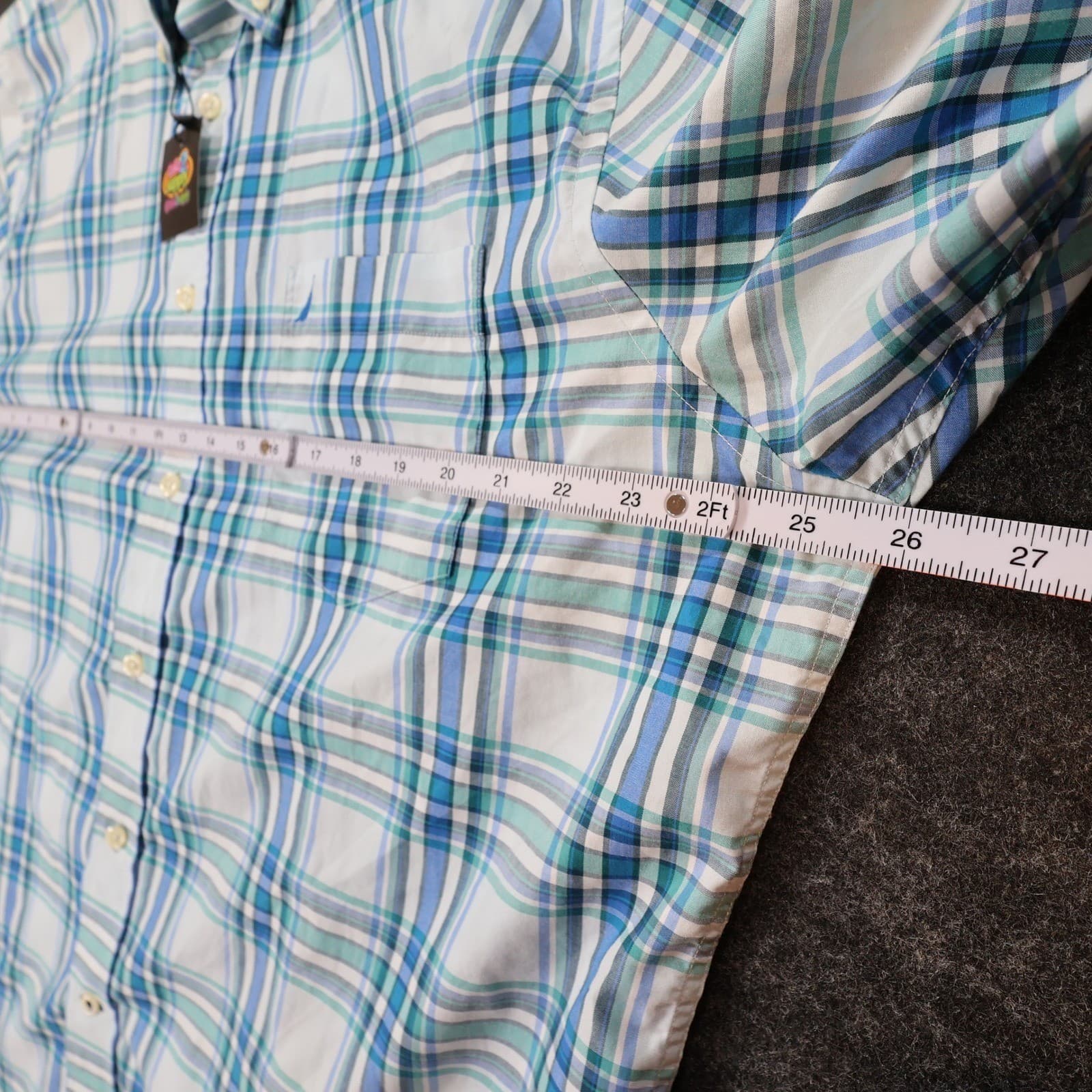 Nautica Button Down Shirt Mens XXL Blue Plaid Excellent Wrinkle Resistant SS - Thumbnail 3