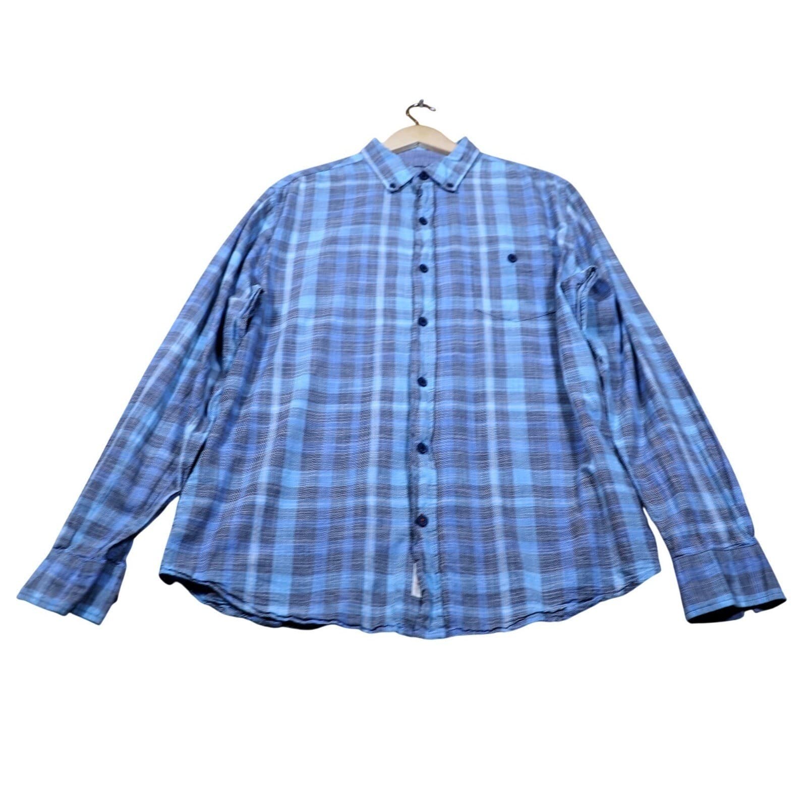 Weatherproof Vintage Mens Blue Plaid Long Sleeve Button Up Shirt Size Large - Thumbnail 5