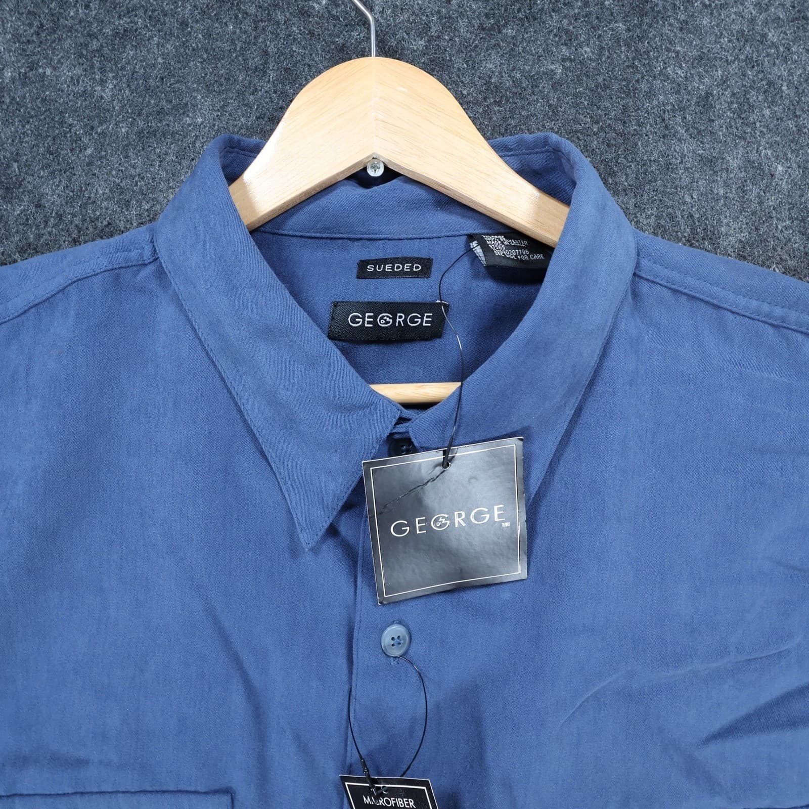 George Button Down Shirt Mens 2XL Blue New Sueded Microfiber Vintage - Thumbnail 6